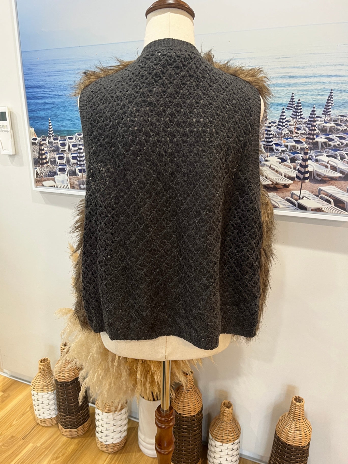 Foil Faux Fur Grey/Black Vest Medium