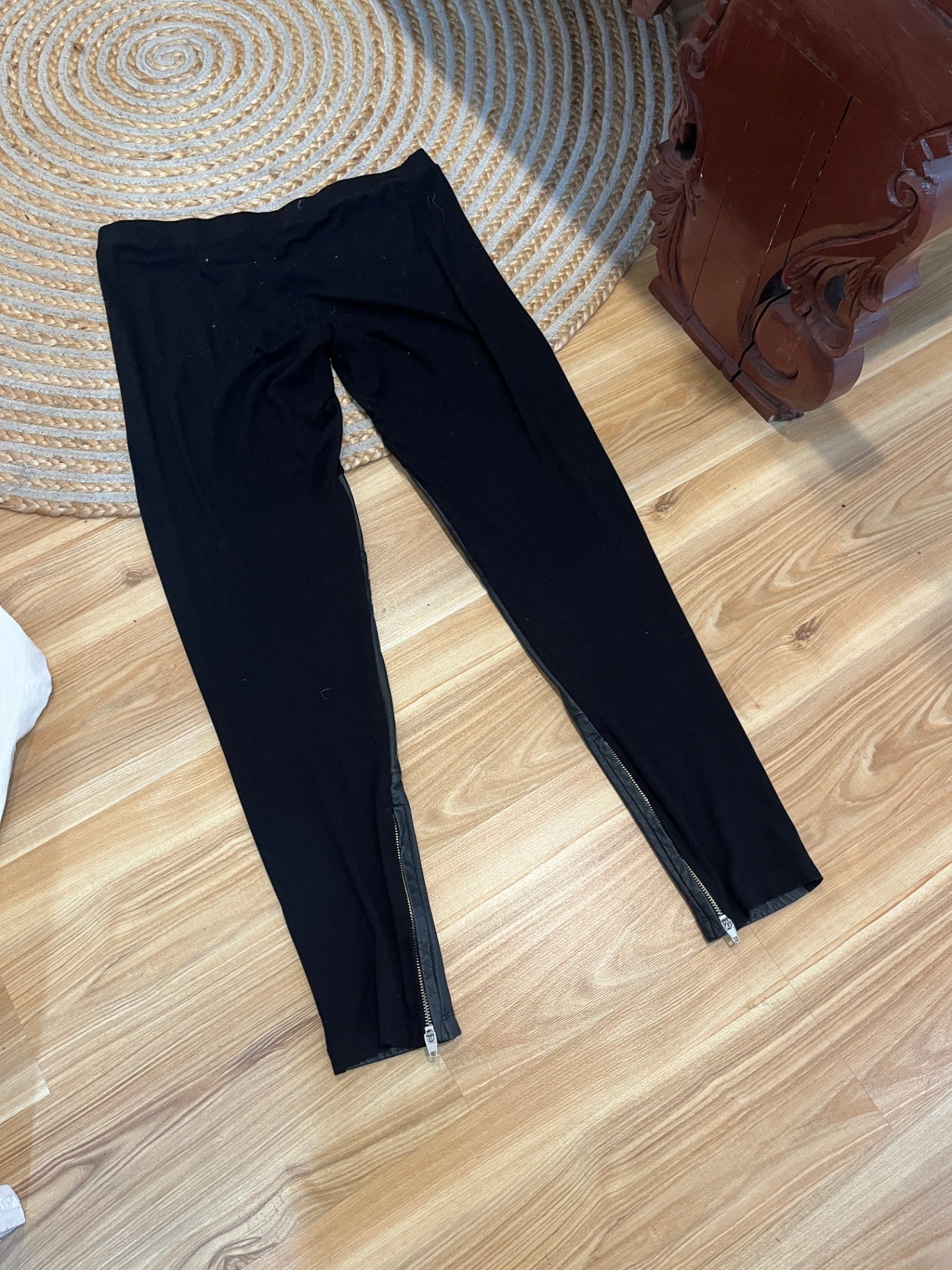 Pants Black with Leather Panels Size 18