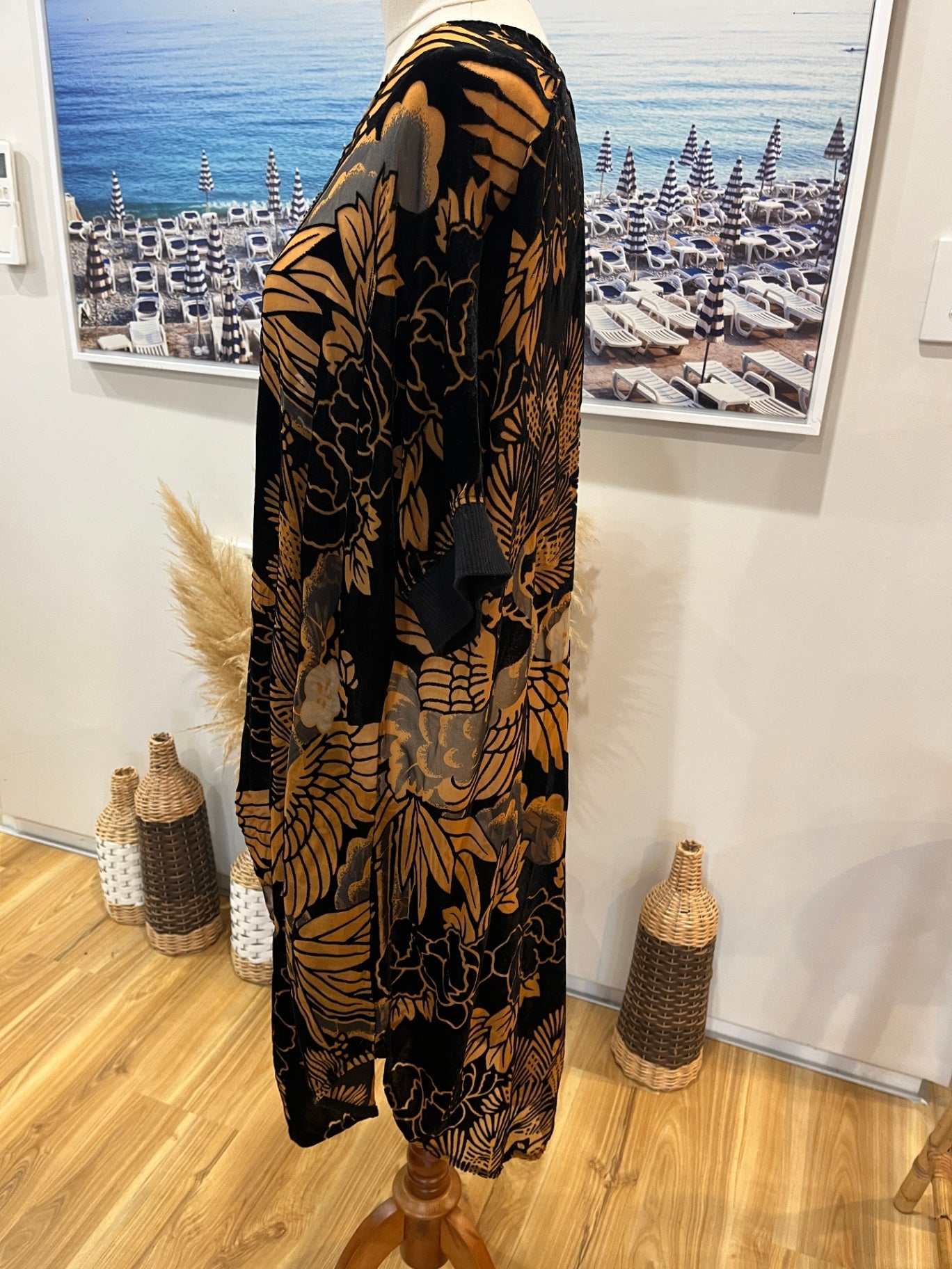Brown/Black Floral Dress Velvet & Sheer S