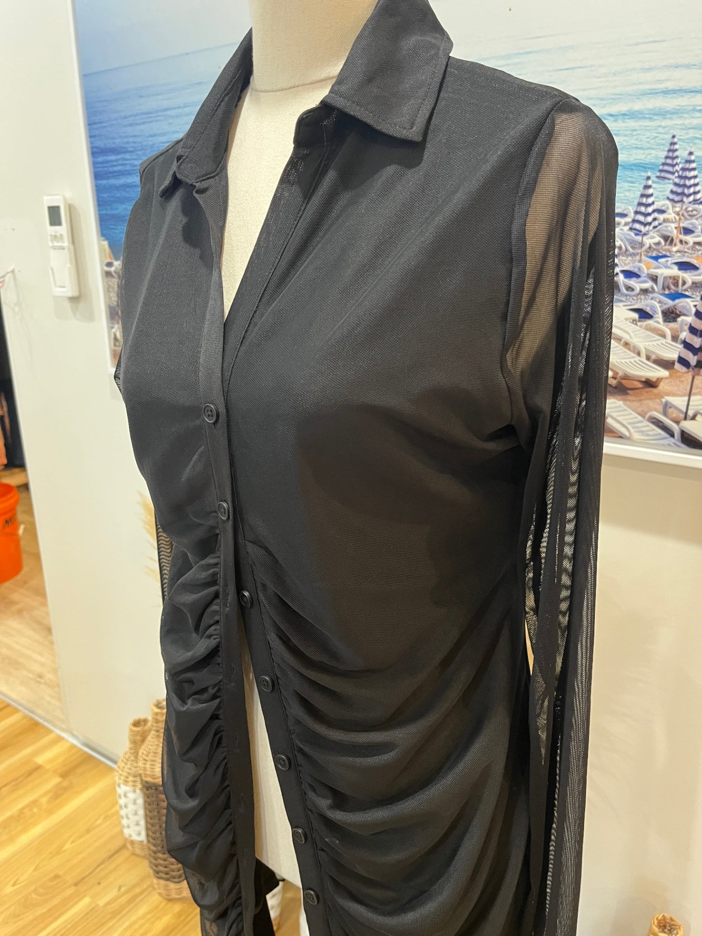 MIRROU Black Shirt Sheer Sleeves