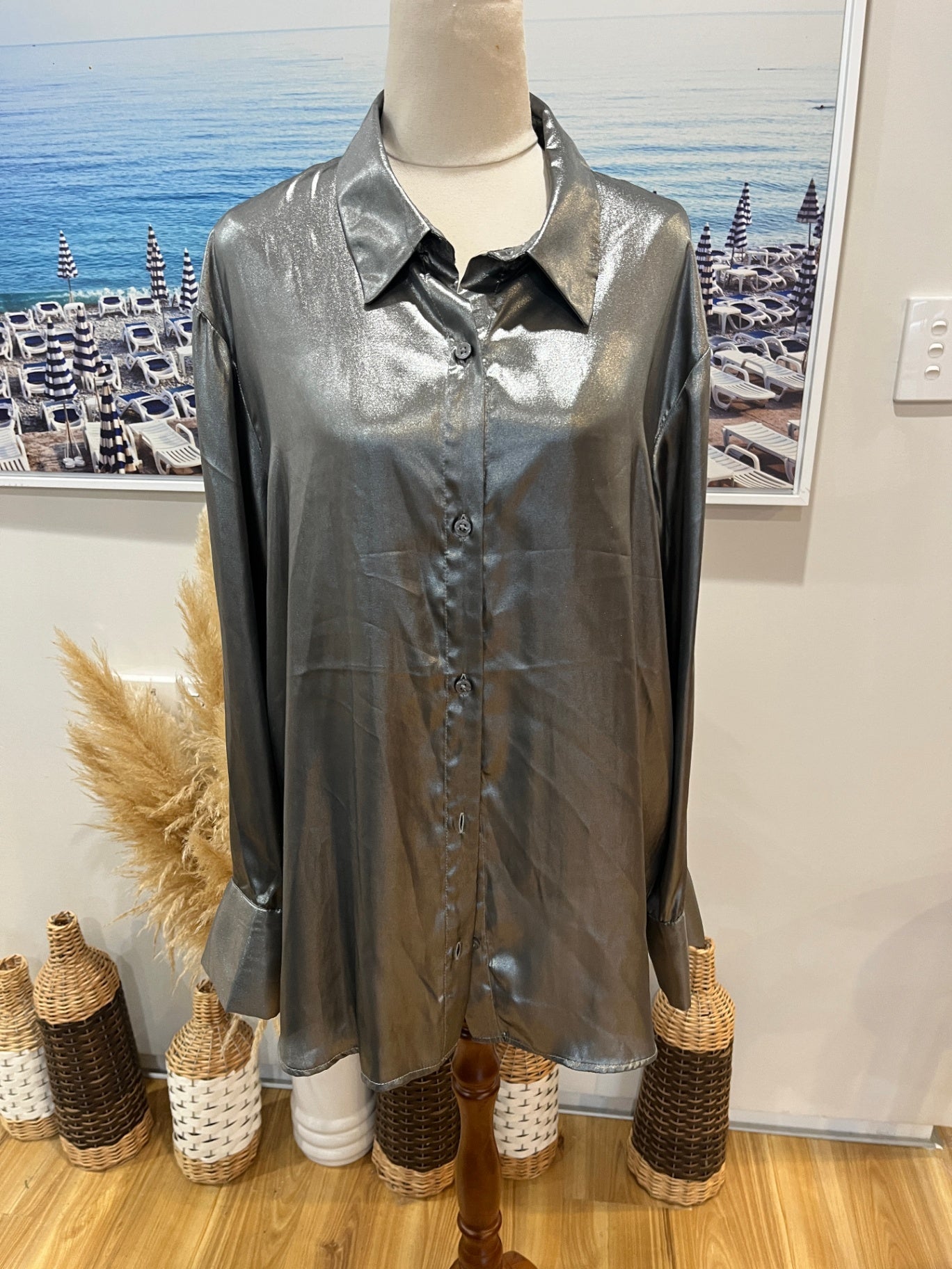 Divided H&M Metallic Gray Shirt Medium 