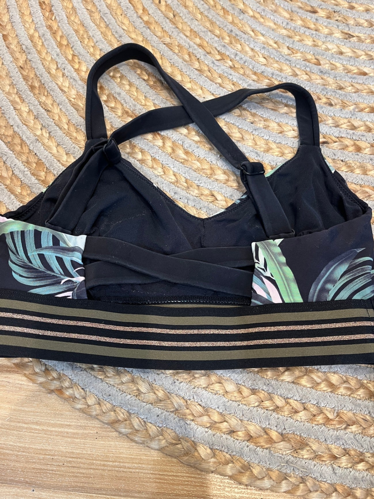 Bikini Top/Sports Bra Black/Gold Floral Small