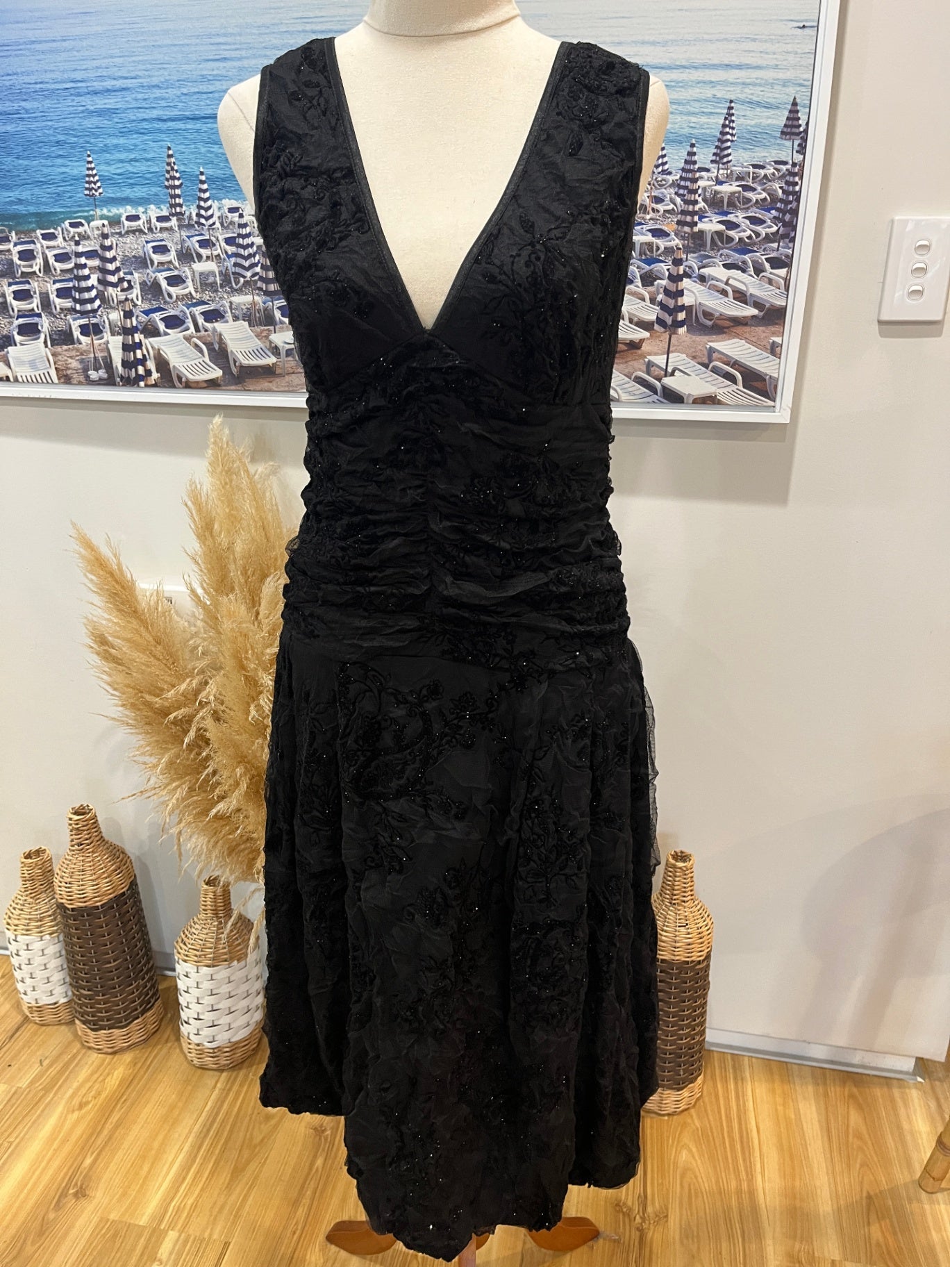 Catalyst Dress Black Embossed Flower Design Medium 