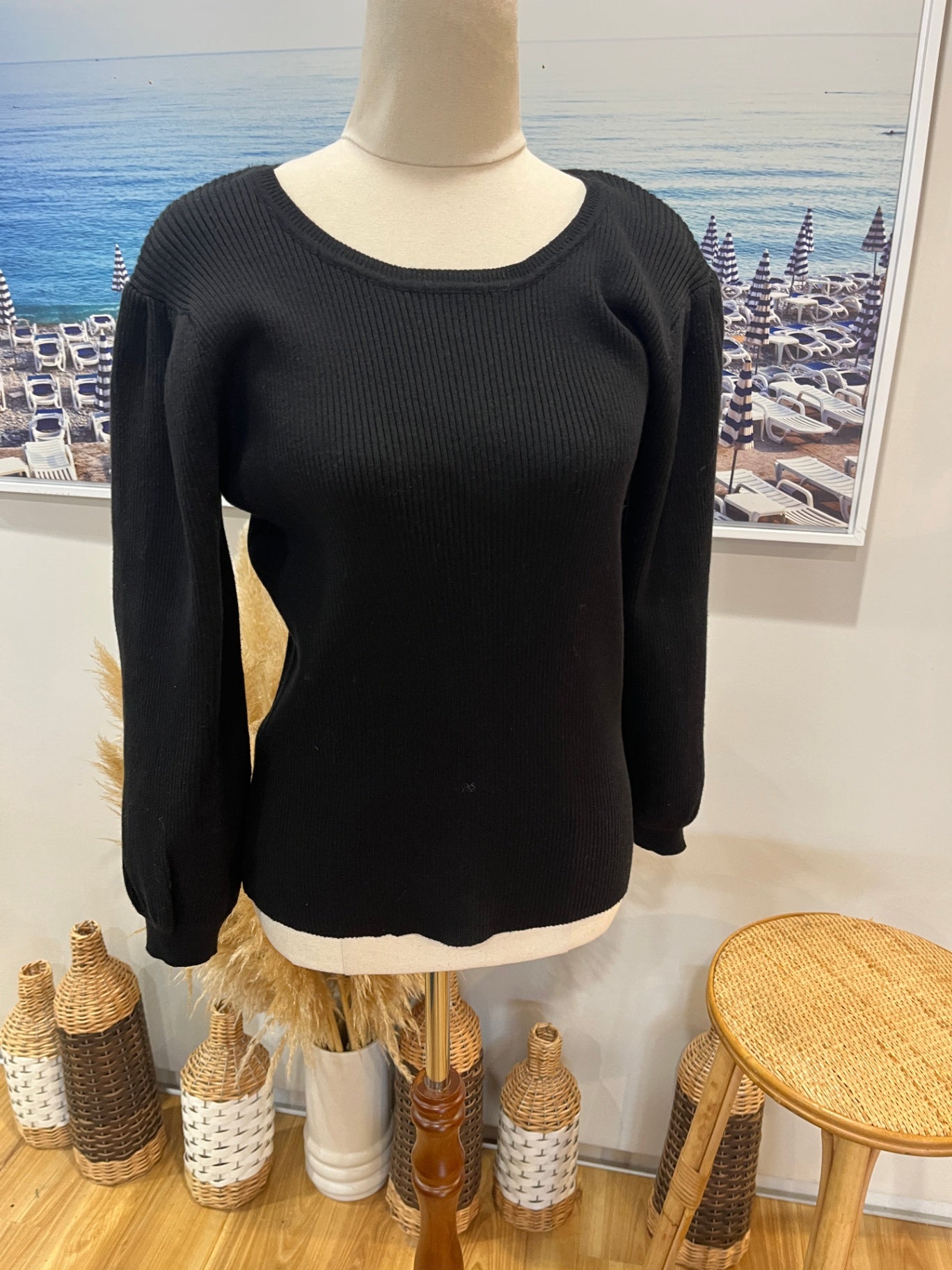 WHISTLE Jersey Ribbed Bell Sleeves Large