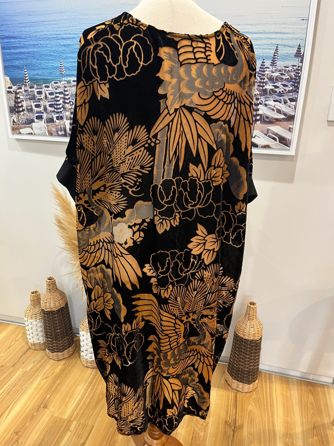 Brown/Black Floral Dress Velvet & Sheer S
