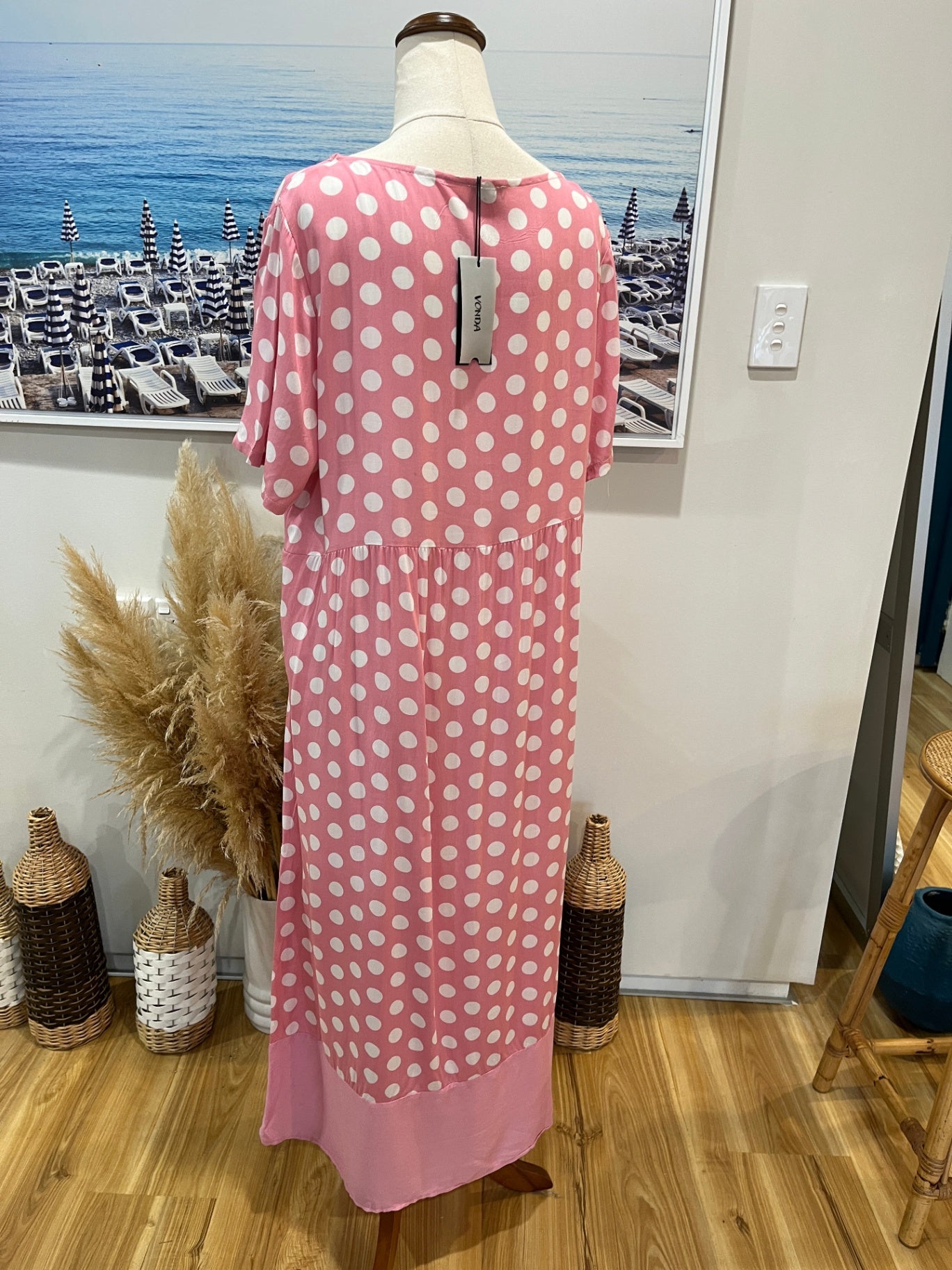 VONDA BNWT Dress Pink with White Polka Dots
