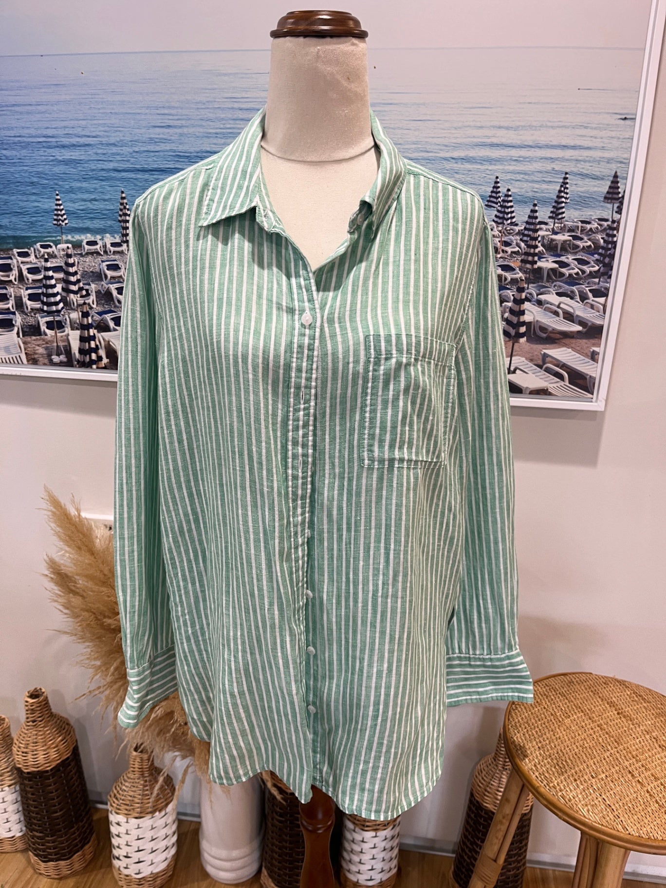Just Jeans Shirt Green/white Stripes Size 12