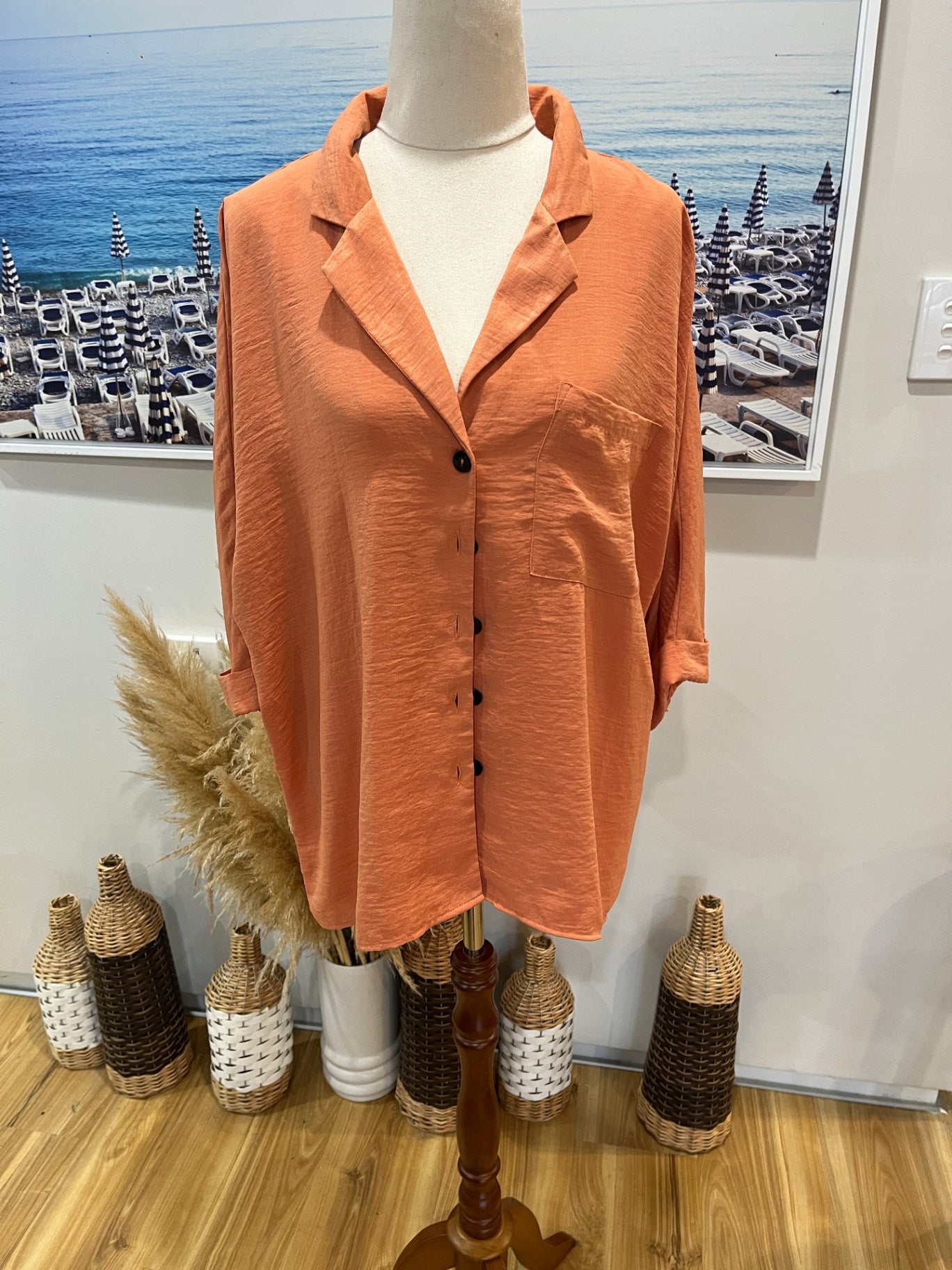 Elegant Orange Button-Up Shirt – Soft & Stylish