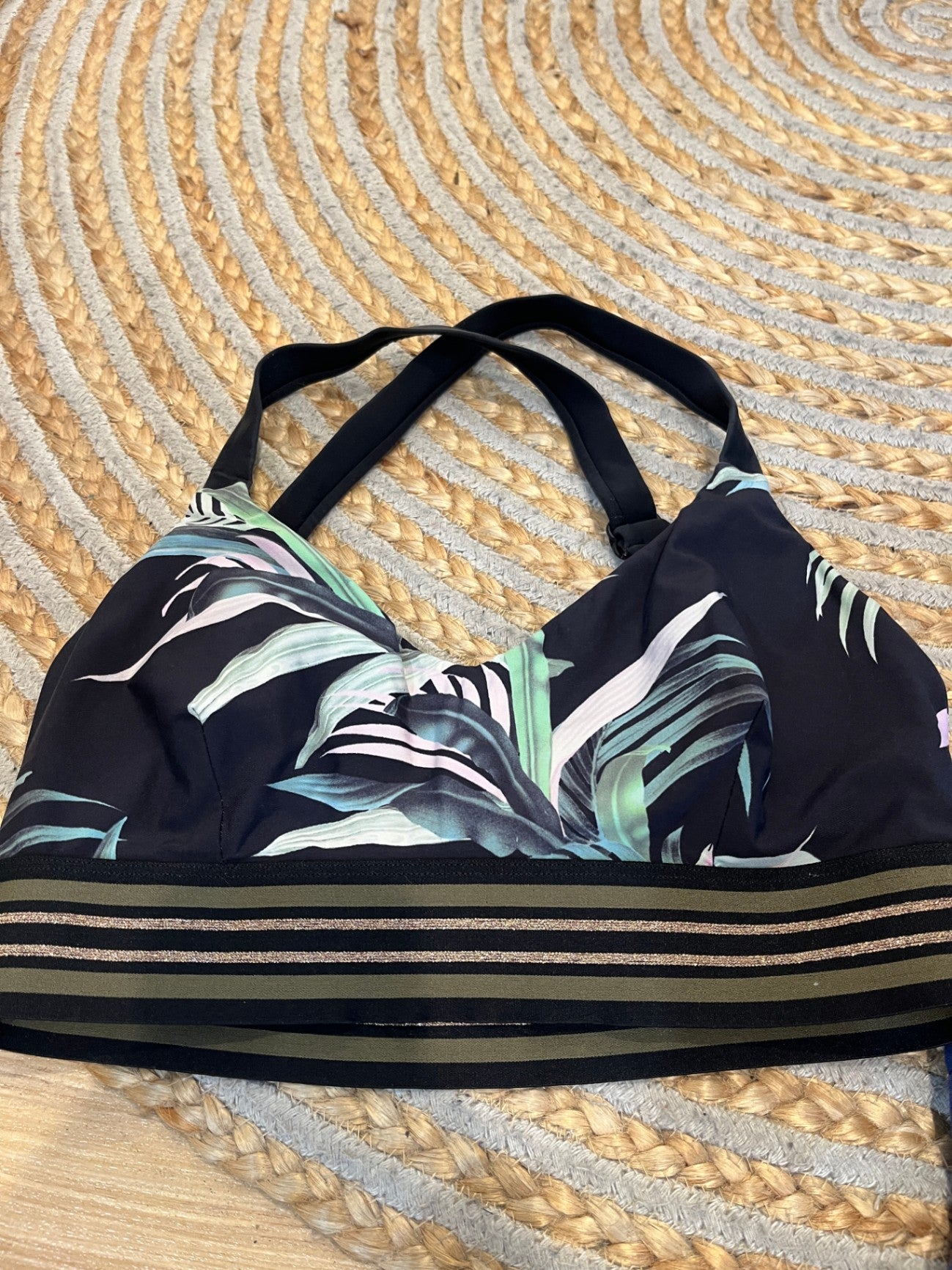 Bikini Top/Sports Bra Black/Gold Floral Small
