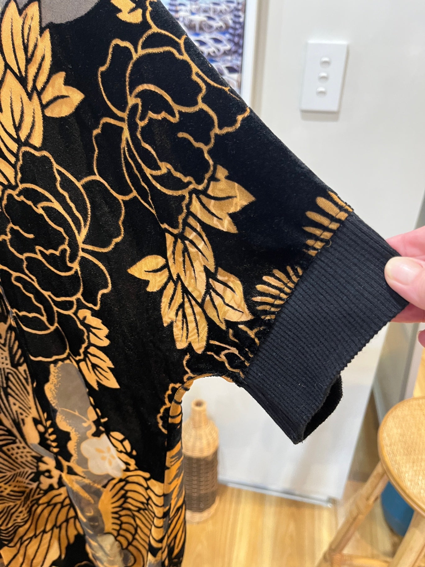 Brown/Black Floral Dress Velvet & Sheer S