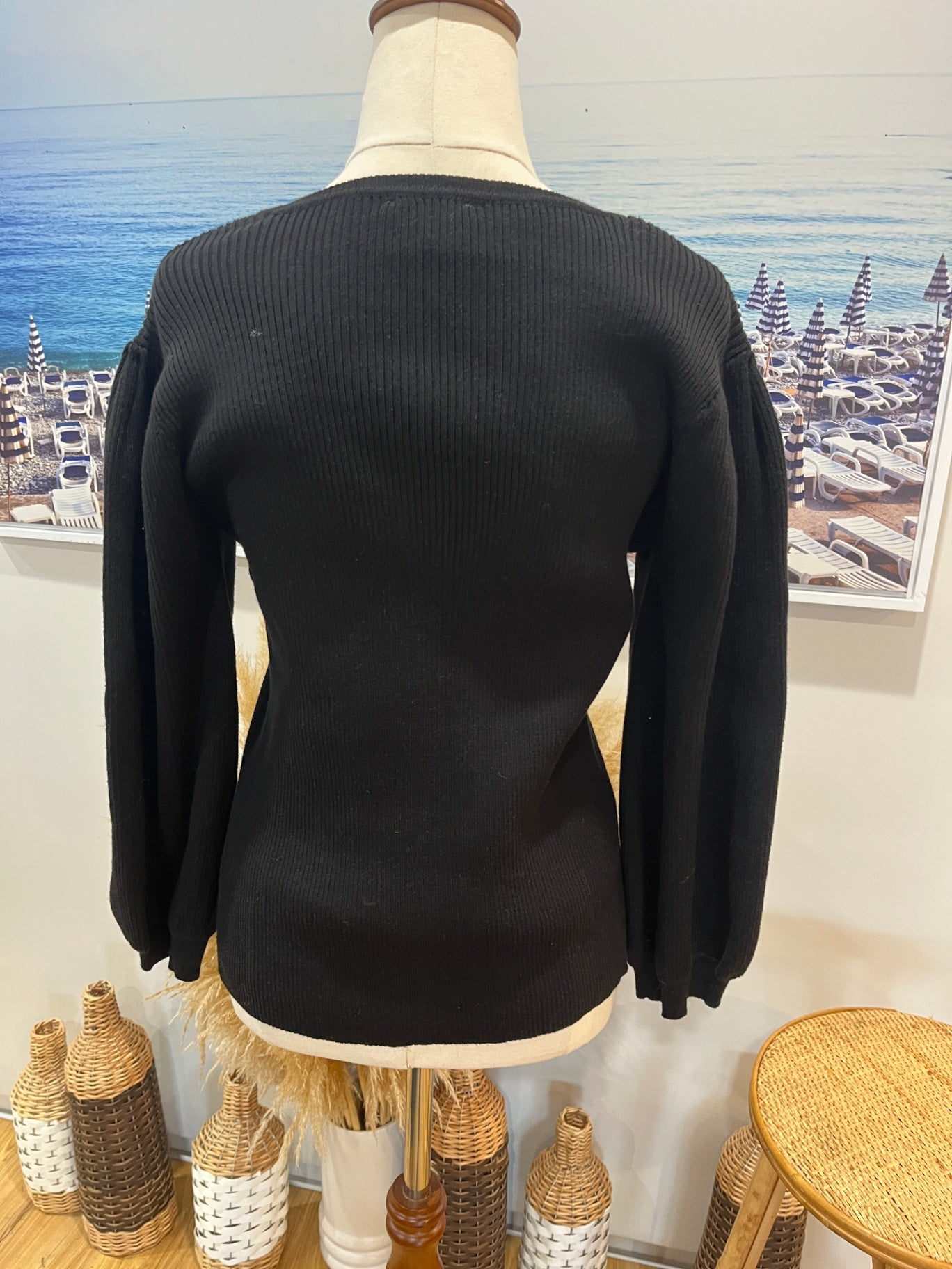 WHISTLE Jersey Ribbed Bell Sleeves Large