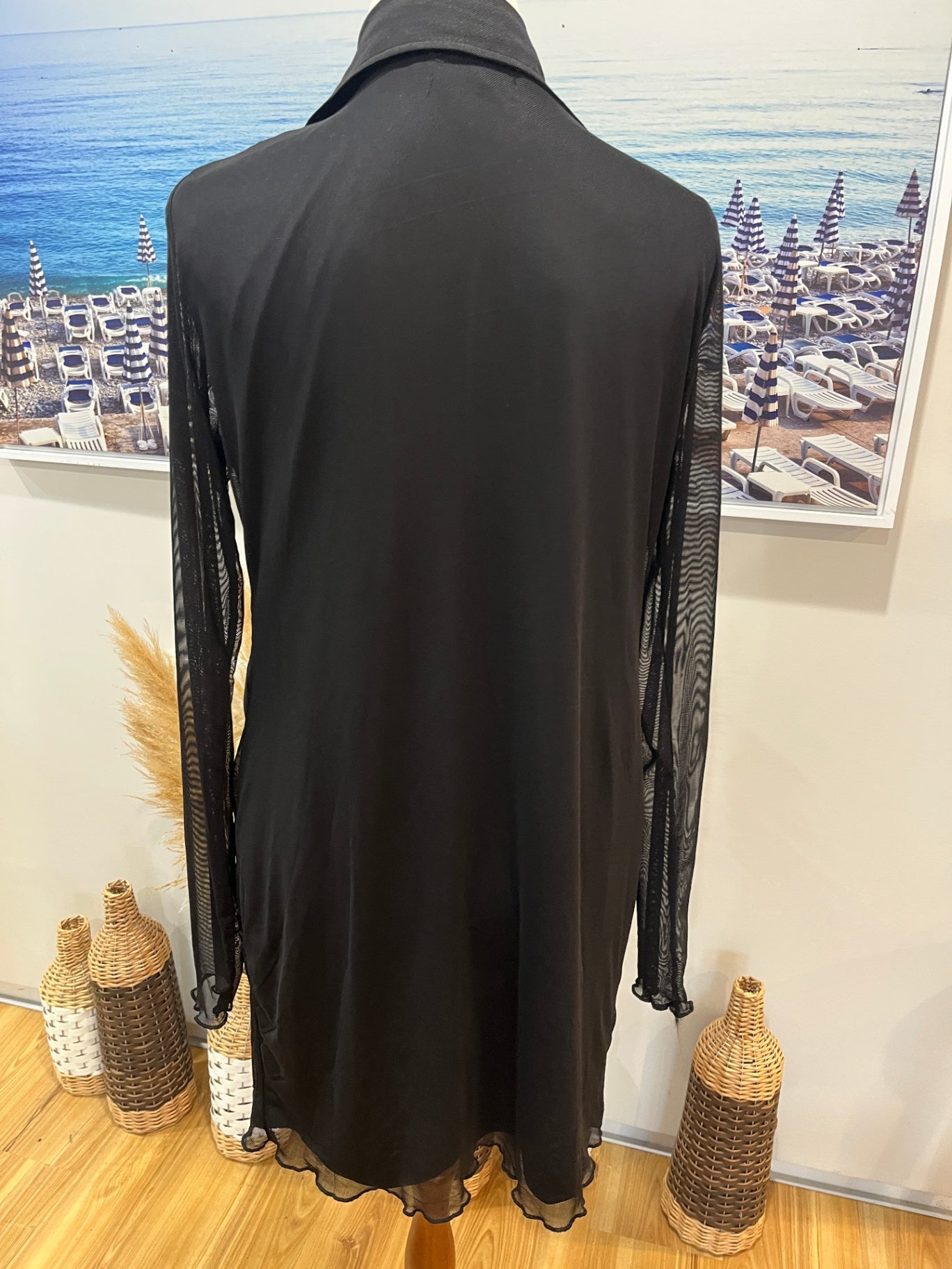 MIRROU Black Shirt Sheer Sleeves