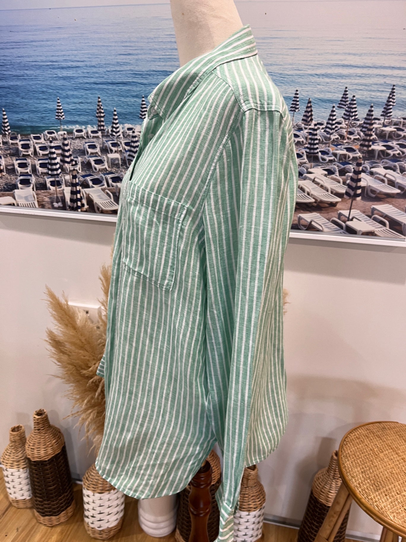 Just Jeans Shirt Green/white Stripes Size 12