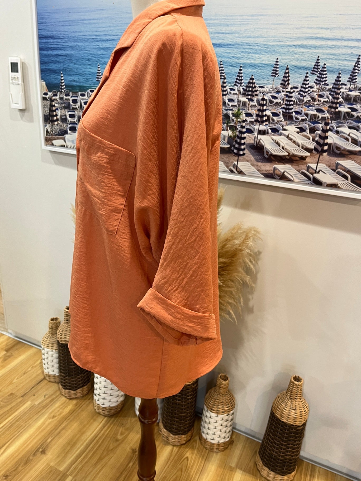 Elegant Orange Button-Up Shirt – Soft & Stylish