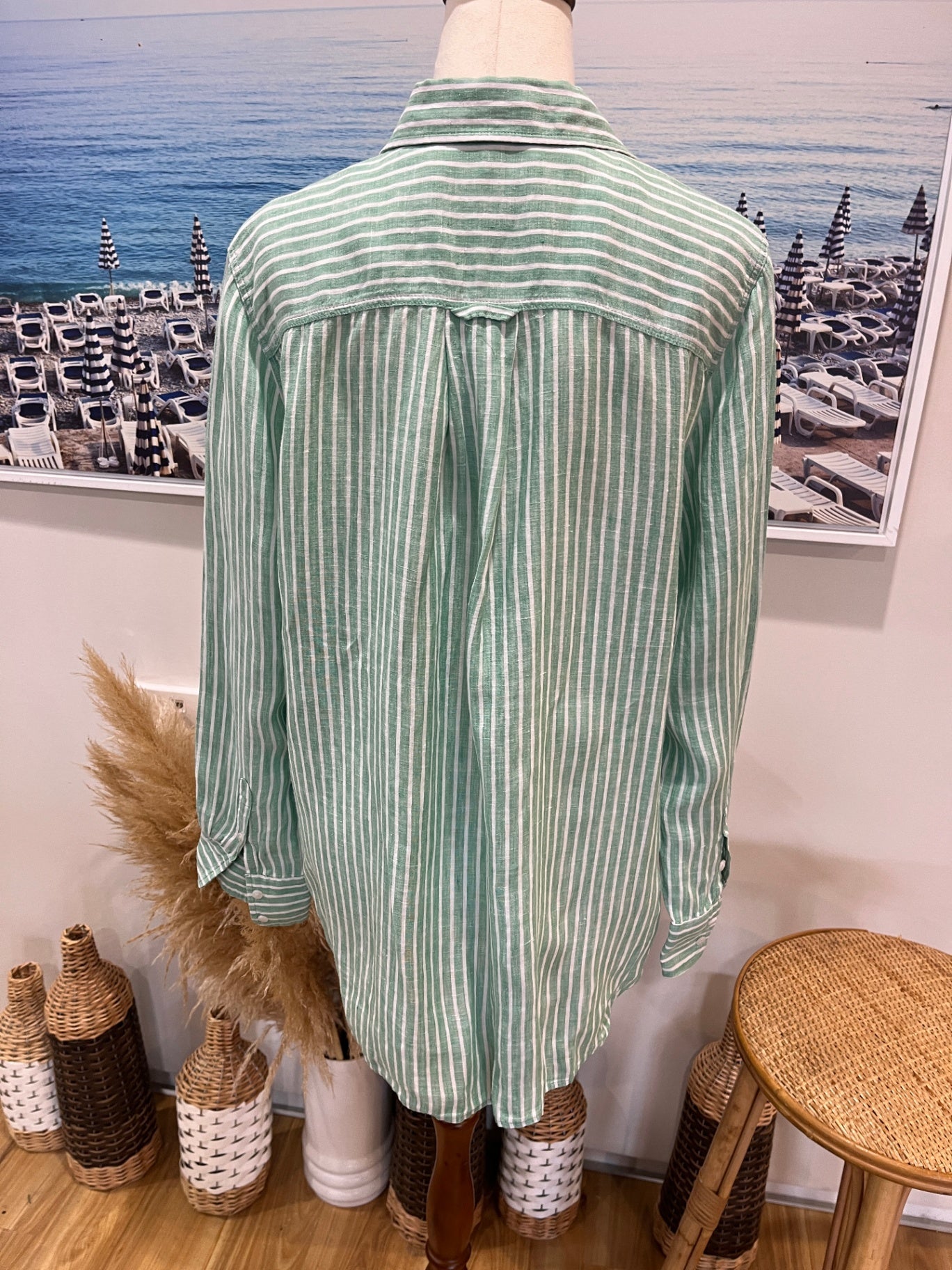 Just Jeans Shirt Green/white Stripes Size 12