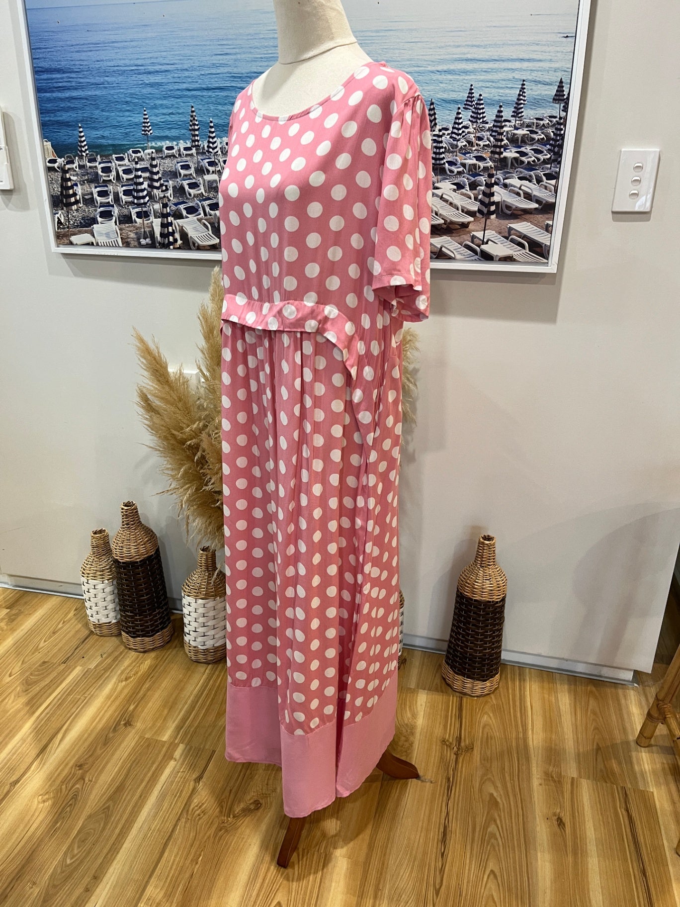 VONDA BNWT Dress Pink with White Polka Dots