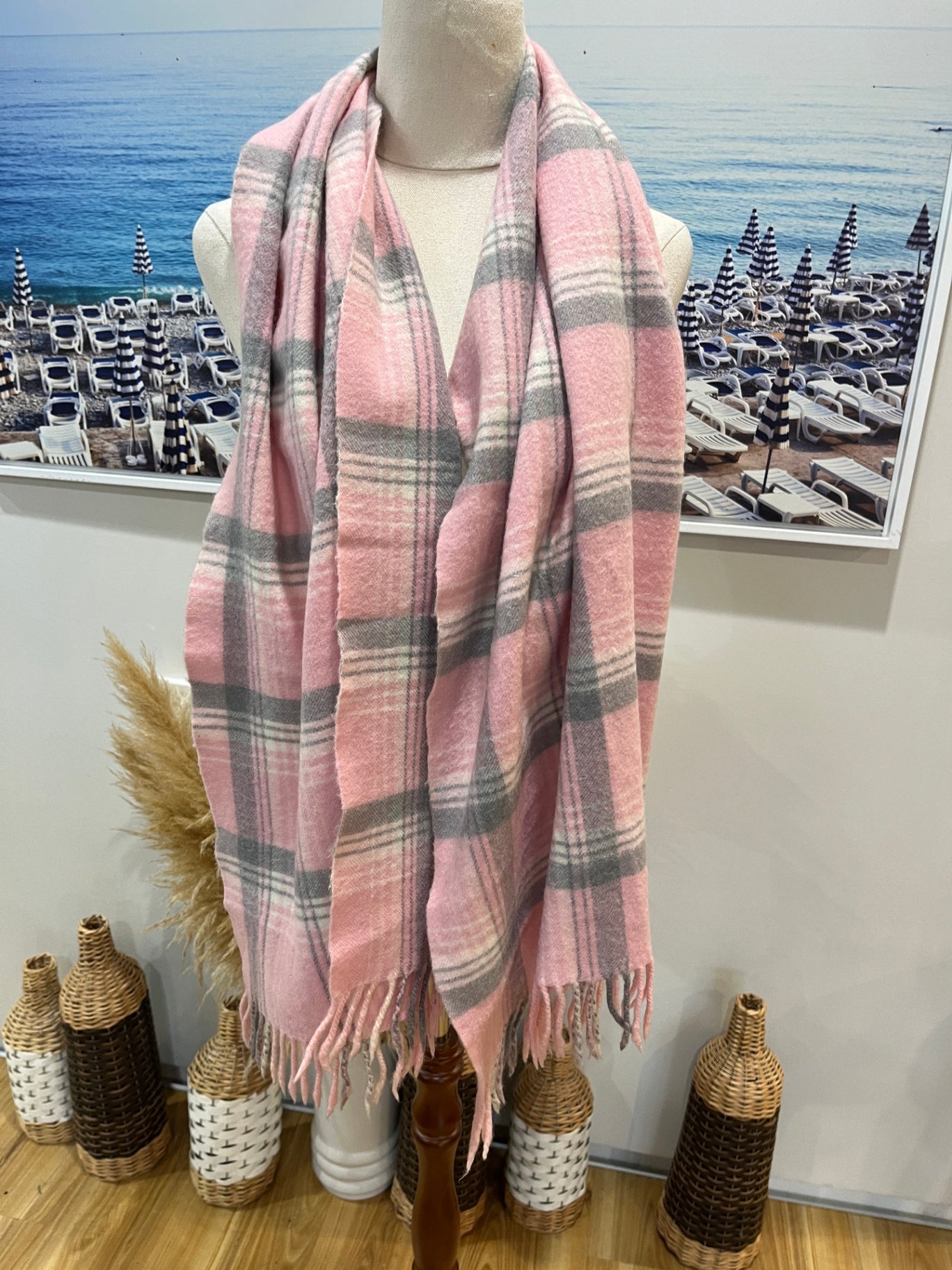 Pink/Grey Checkered Scarf