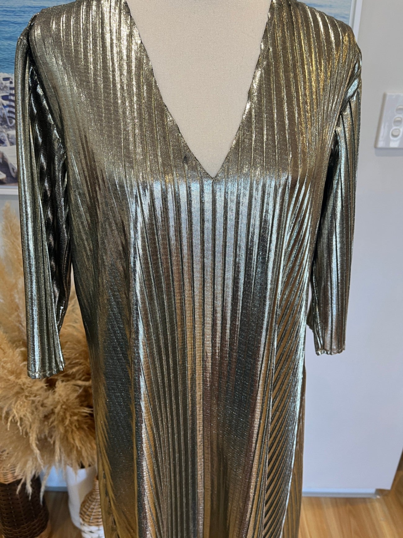 Harman Grubisa Metallic Pleated Dress Size 10