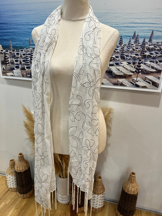 Black & White Floral Stitching Scarf