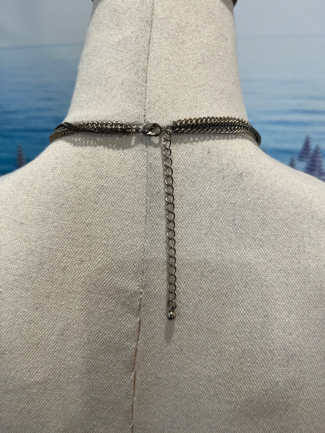 Necklace Silver Bronze Tones w/Shaped Dangles