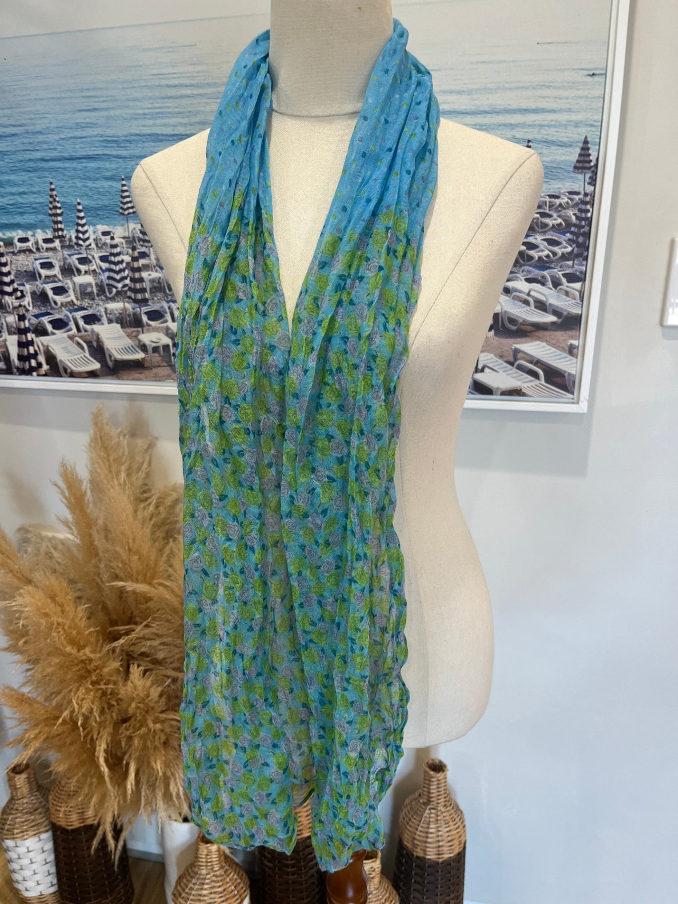 Shawl Blue/Green with Floral Pattern