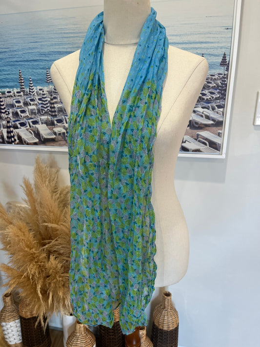 Shawl Blue/Green with Floral Pattern