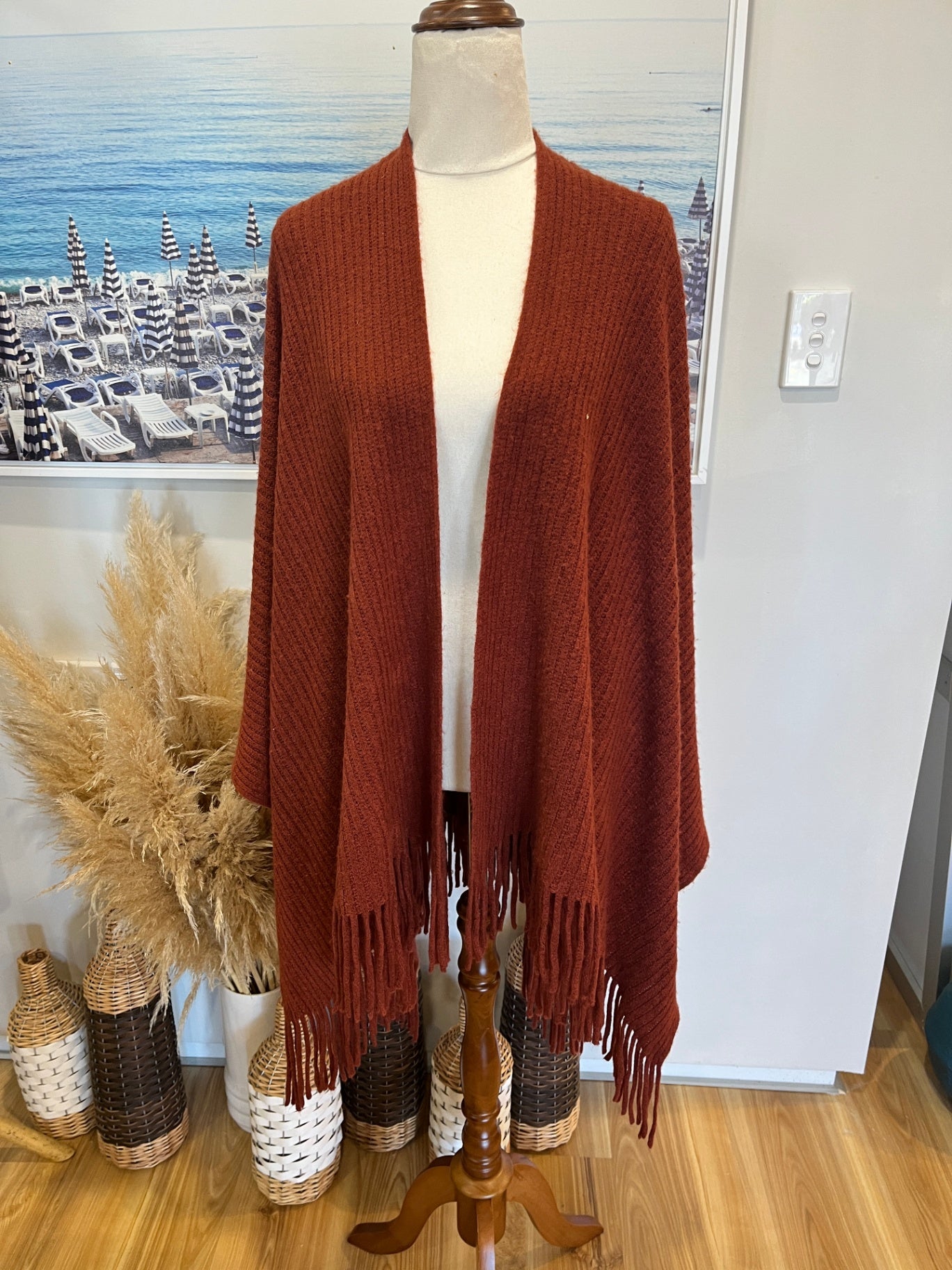 Runway NYC Fringed Brown Shawl Free Size