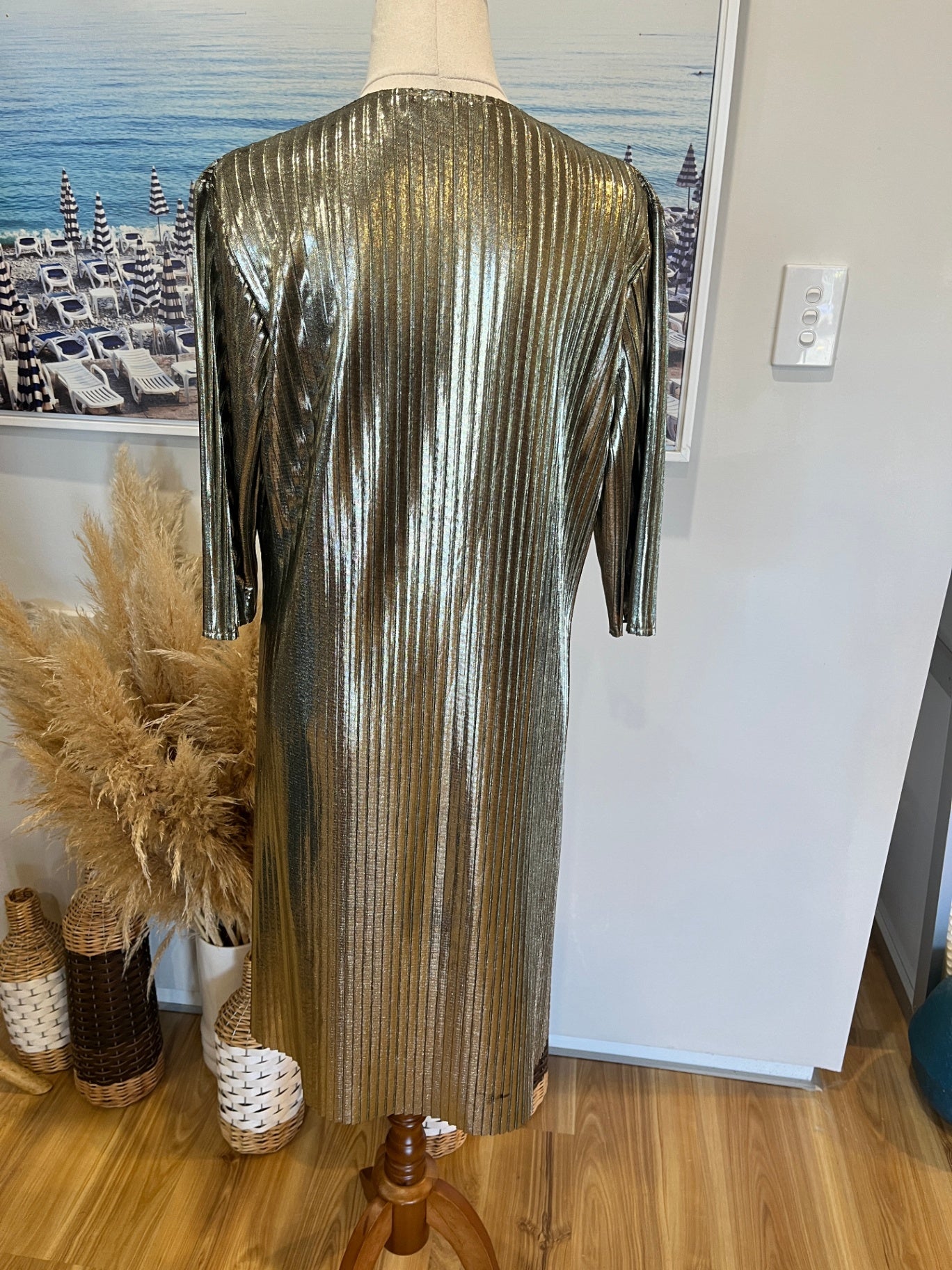 Harman Grubisa Metallic Pleated Dress Size 10