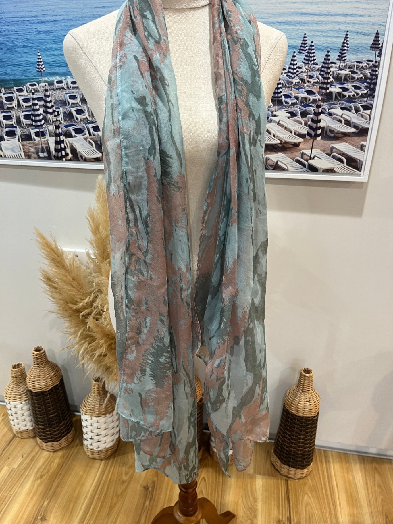 Cotton Traders Scarf Teal/Pink Muted Tones
