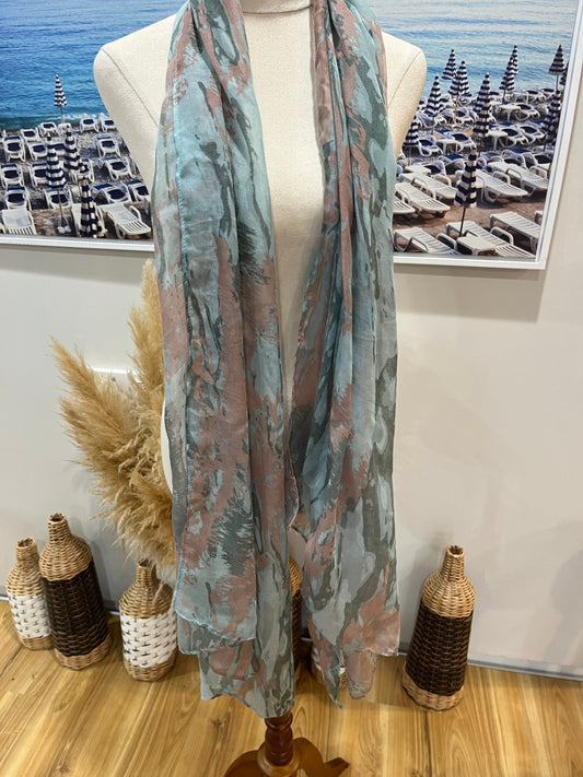 Cotton Traders Scarf Teal/Pink Muted Tones