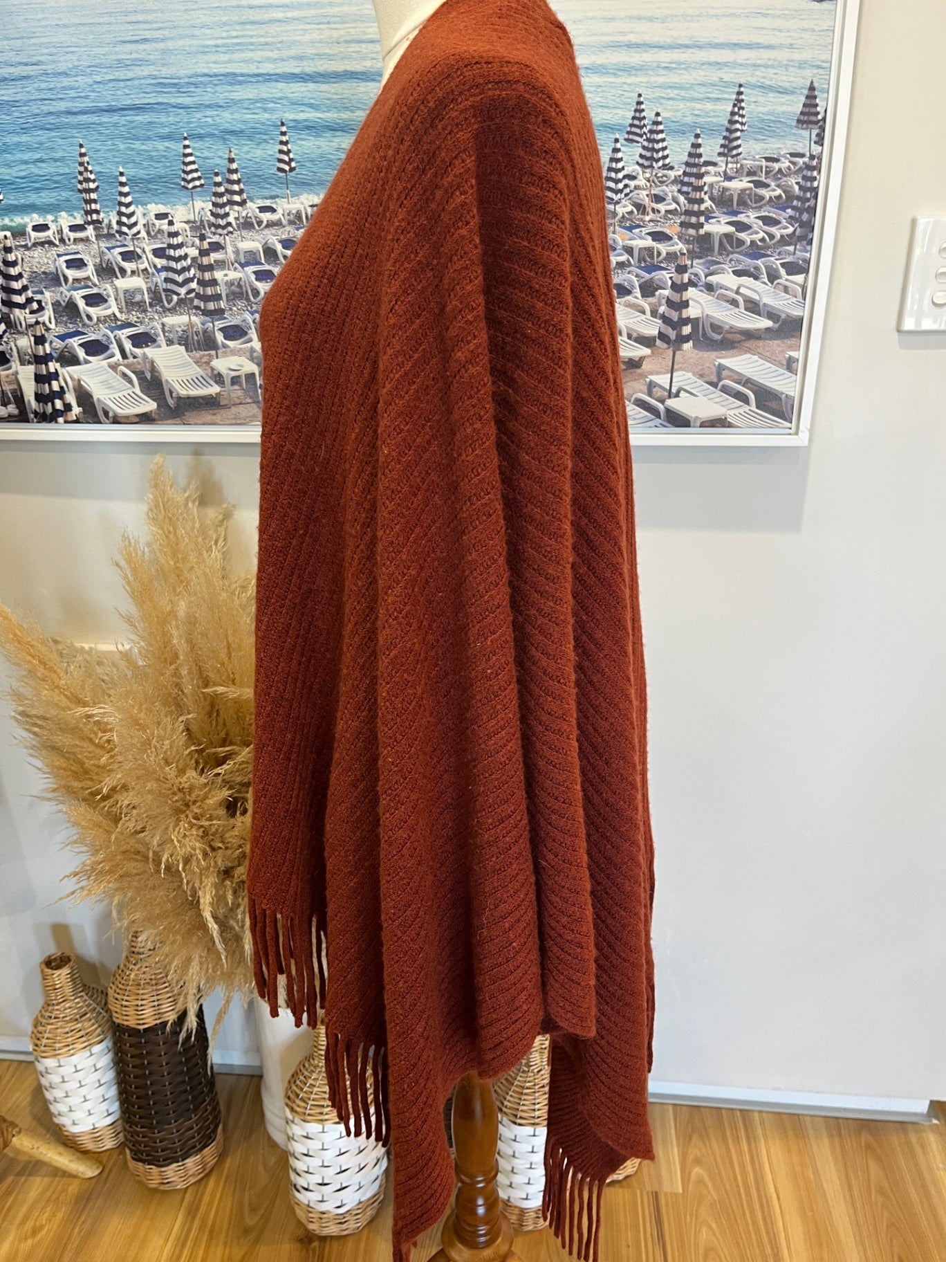 Runway NYC Fringed Brown Shawl Free Size