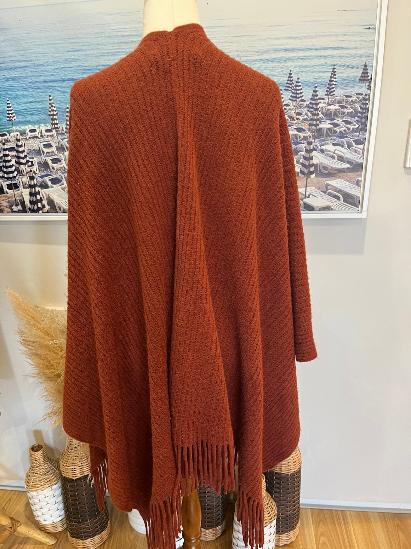 Runway NYC Fringed Brown Shawl Free Size