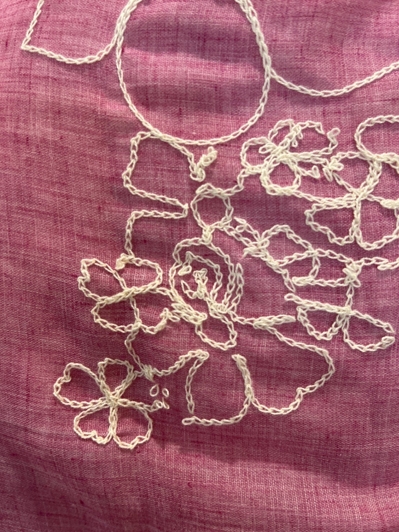 Shawl Pinky Purple w/ Tassles and White Embossed Fowers