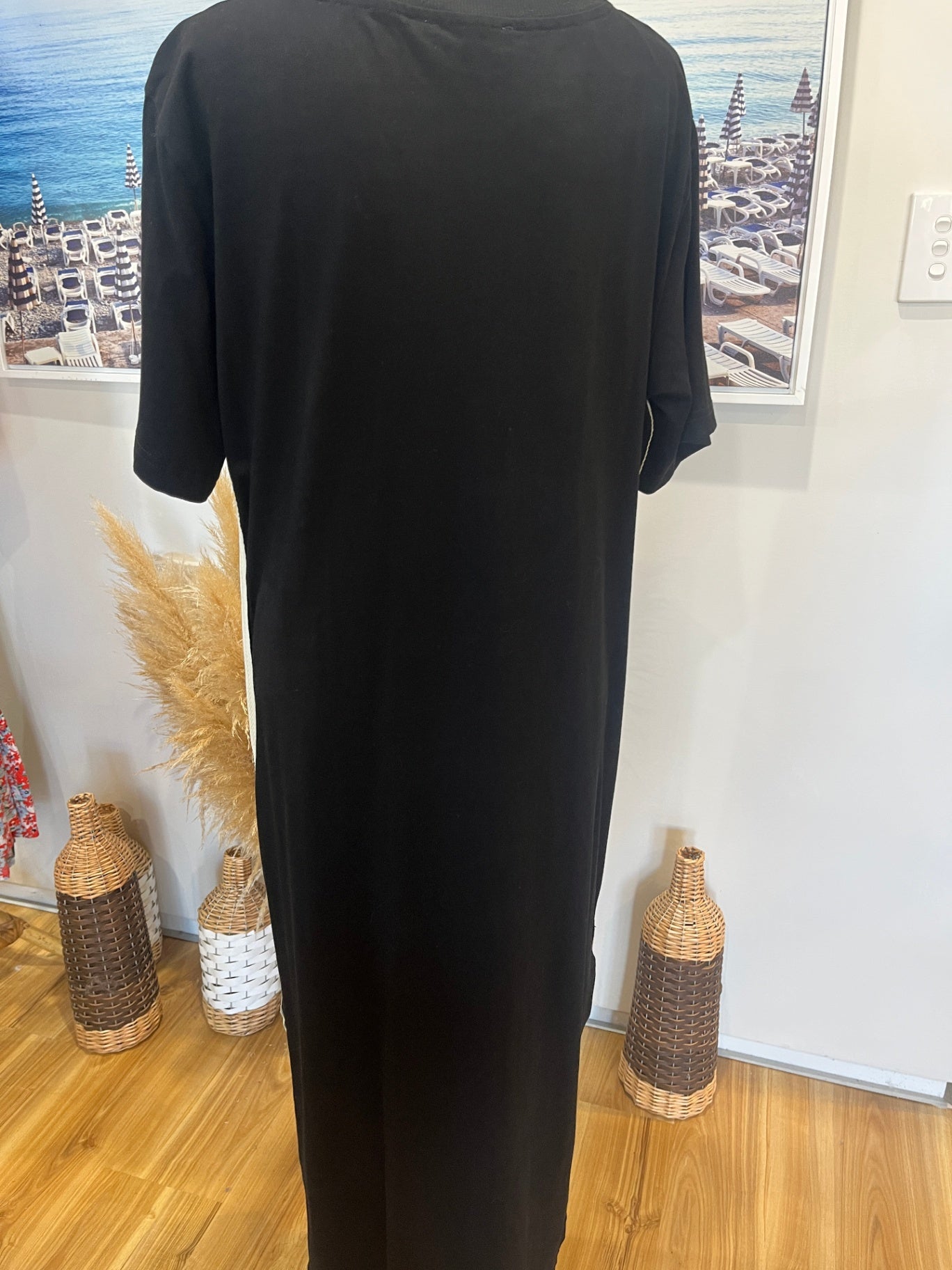 LABEL OF LOVE Black Dress w/Cream Piping and Pockets Large 