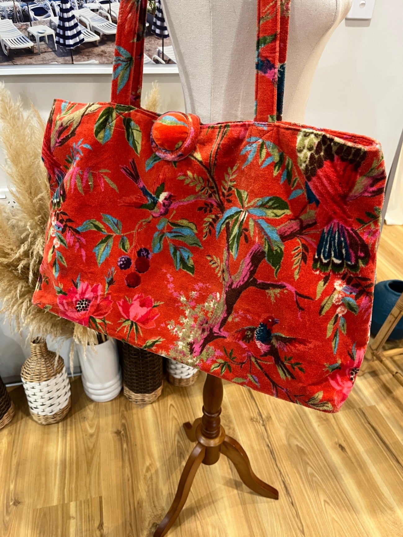 Red Velvet Retro Floral Bag