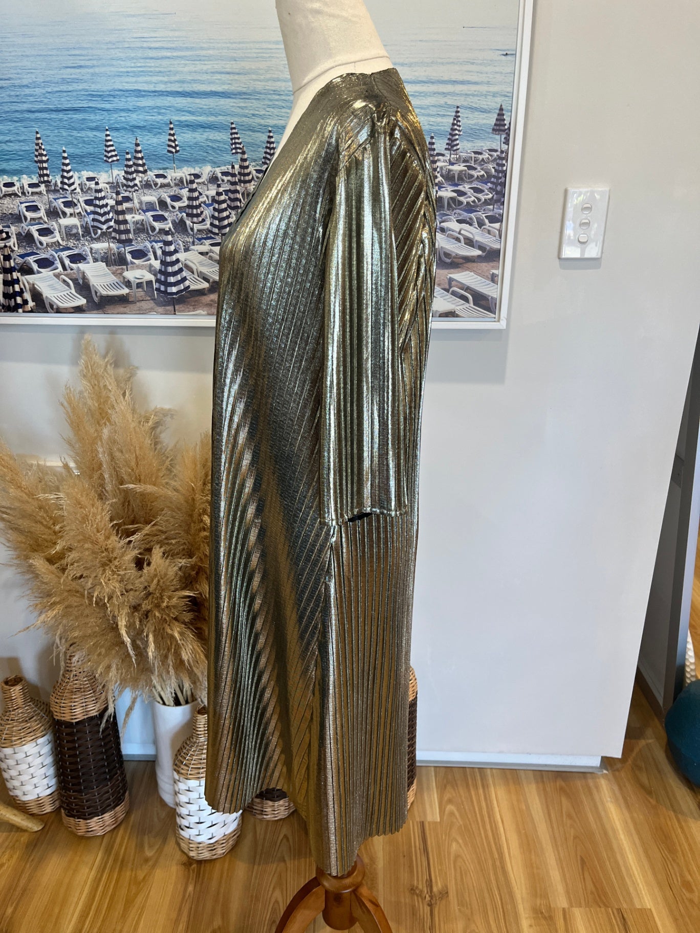 Harman Grubisa Metallic Pleated Dress Size 10