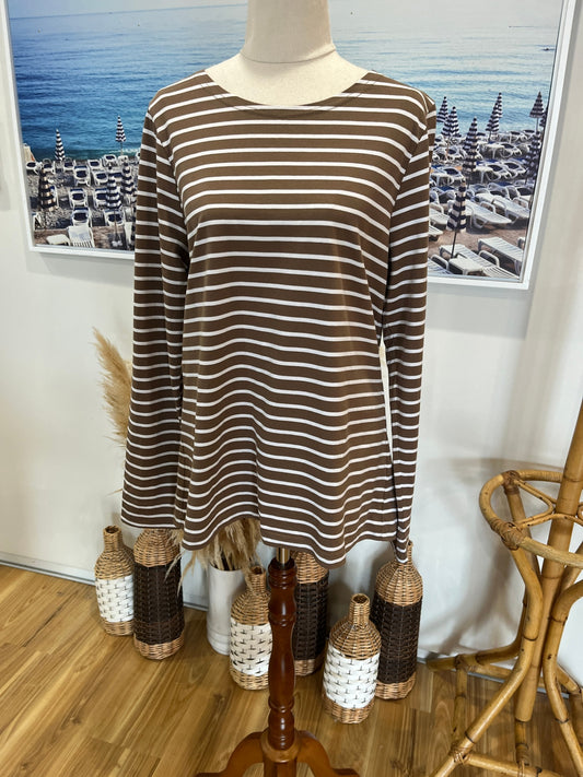 Charlie Jane Top Brown/Cream Stripes Medium