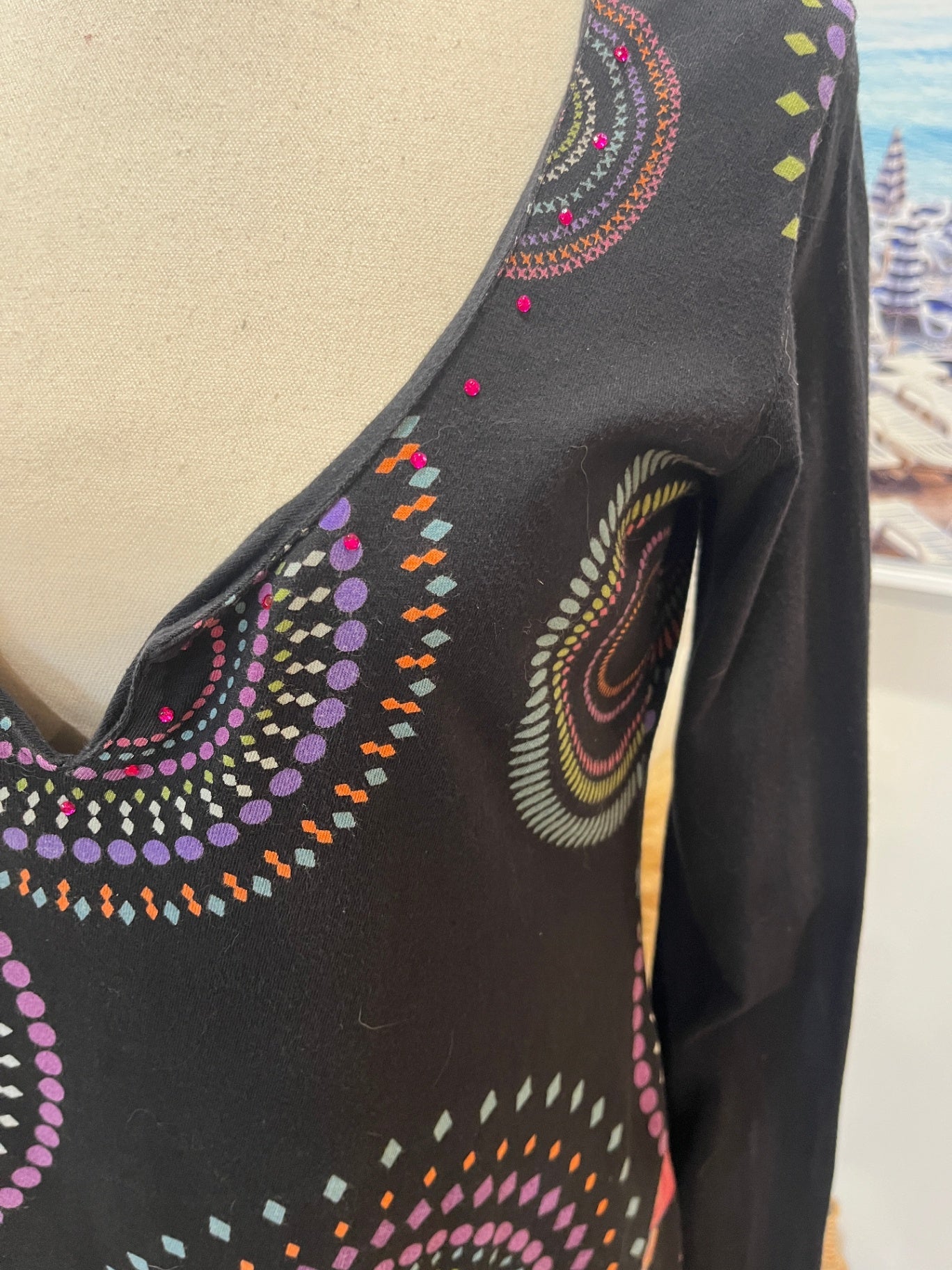 Desigual Dress Black w/Florals Hippy Style Size M
