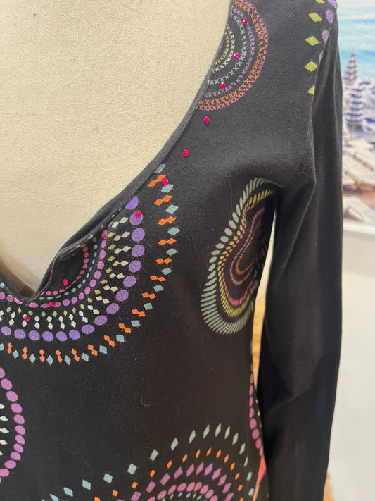 Desigual Dress Black w/Florals Hippy Style Size M