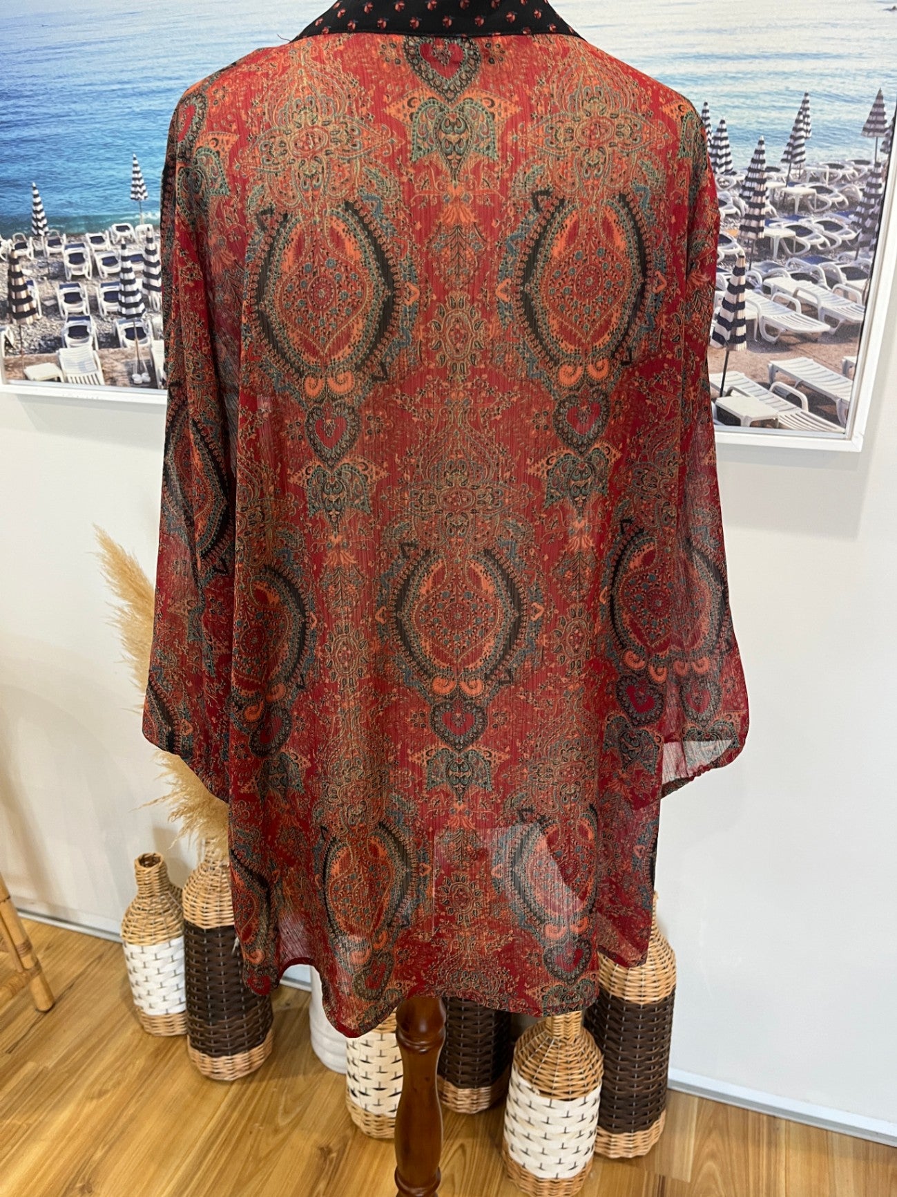 avella Top Paisley on red sheer Size 12-14