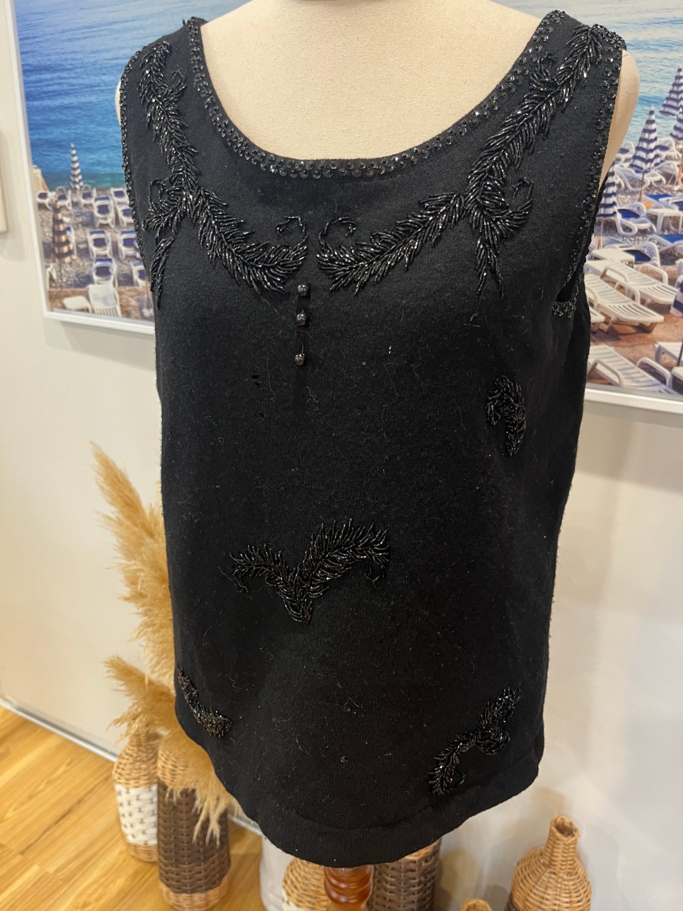 Black Vest with Beaded Details