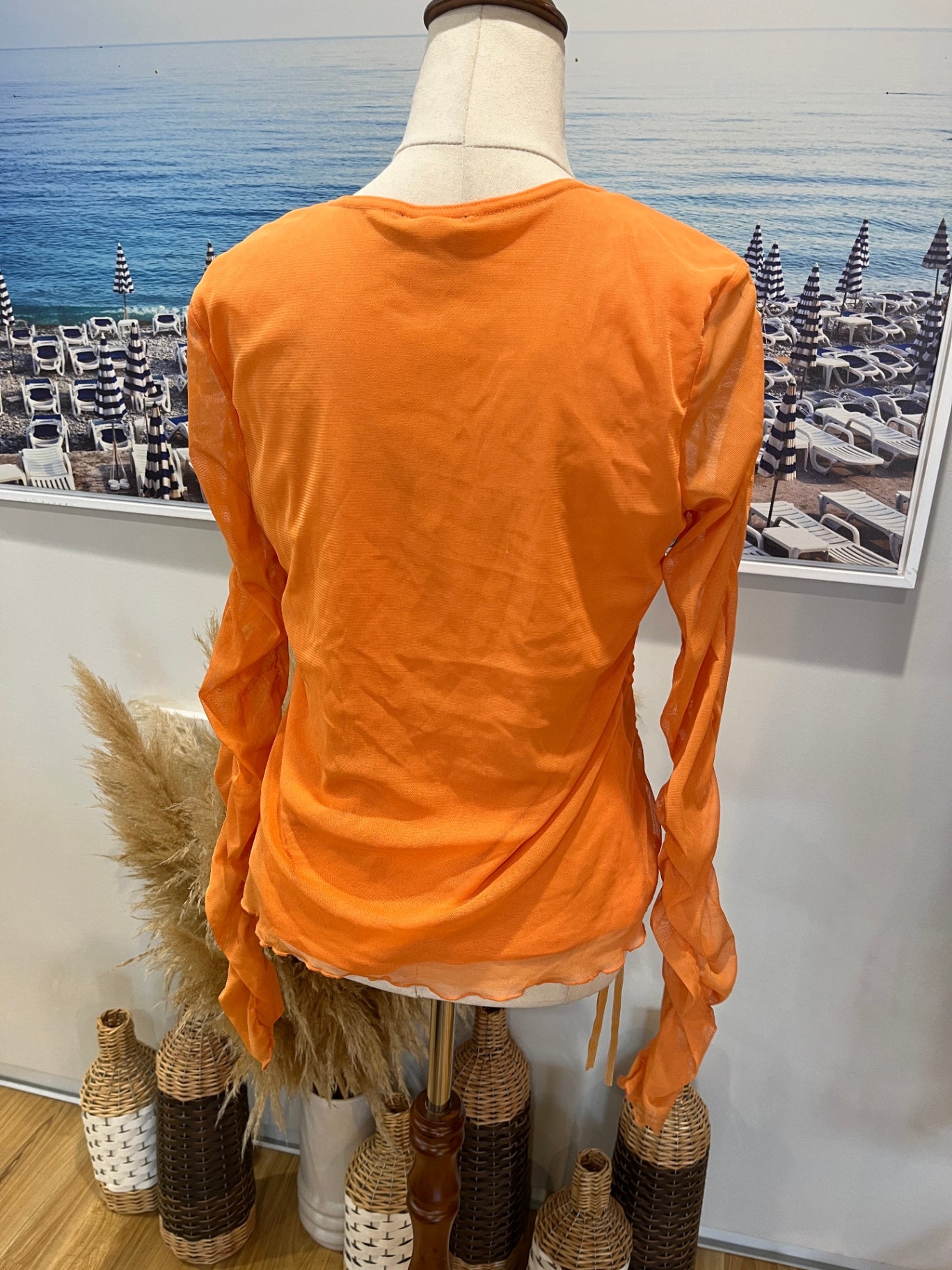 APART Ruched Sleeve Orange Top Size 14