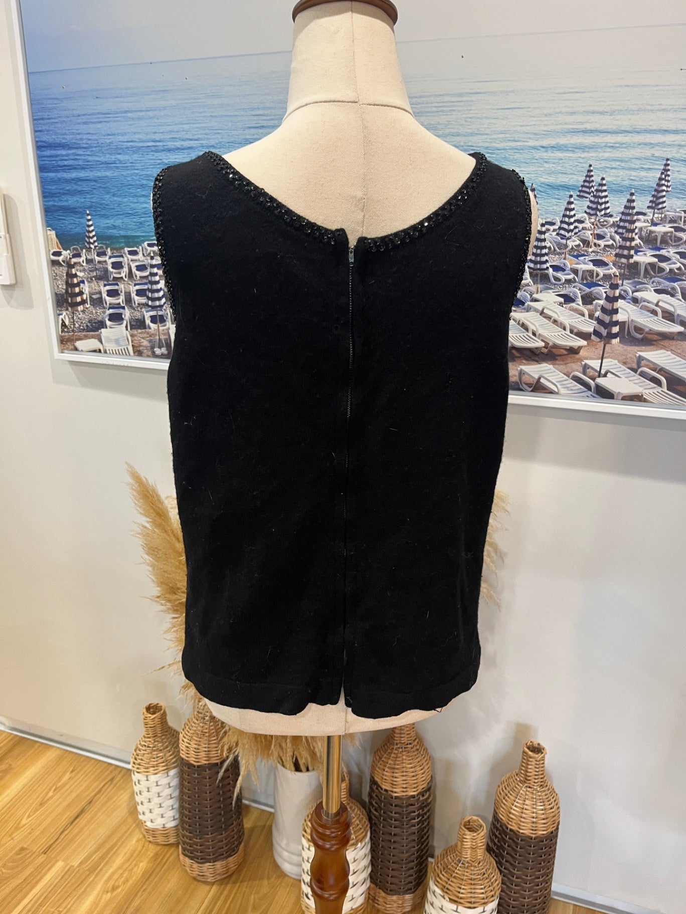 Black Vest with Beaded Details
