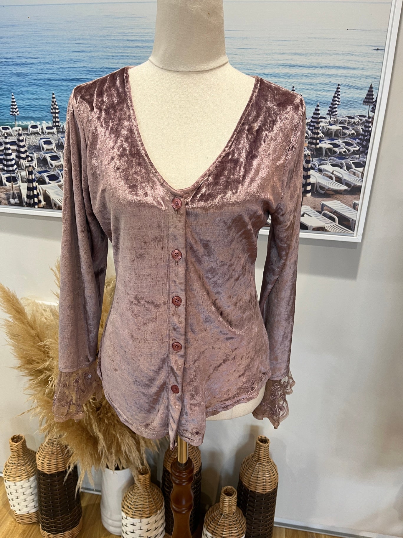 Enchantress Blush Pink Velvet Cardigan Size Medium 