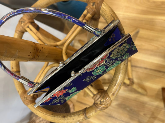 Blue Purse with Gold-Edged Floral Design