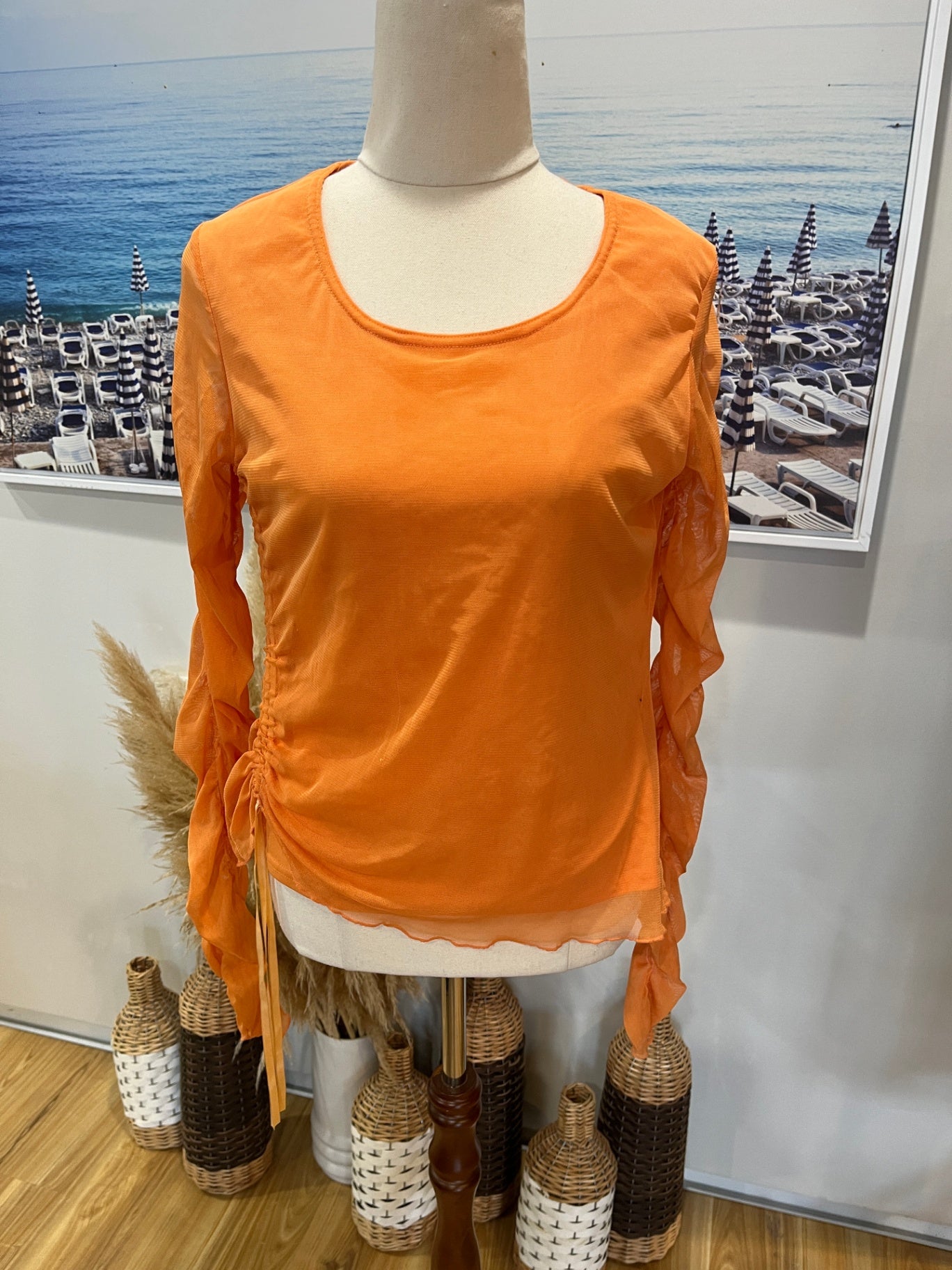 APART Ruched Sleeve Orange Top Size 14