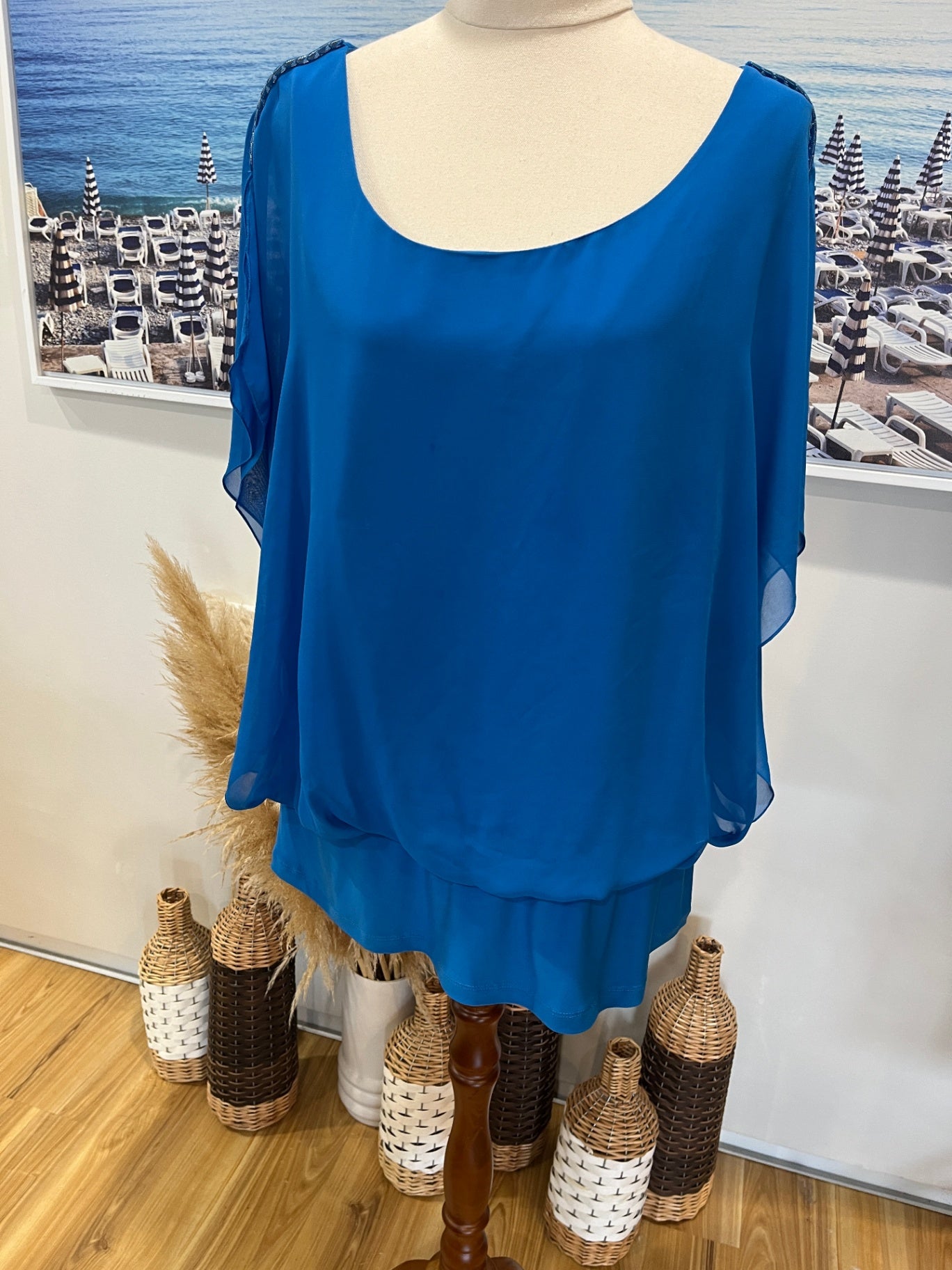 Liz Jordan Blue Batwing Top Size Large