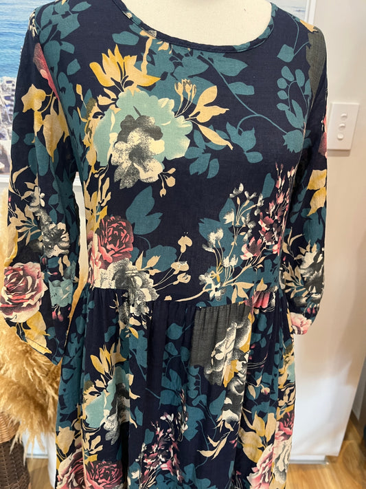 Navy Blue Floral Dress Size Small