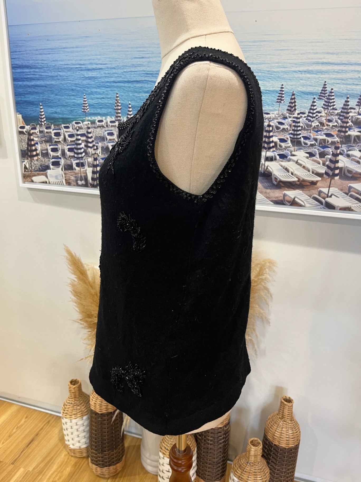 Black Vest with Beaded Details