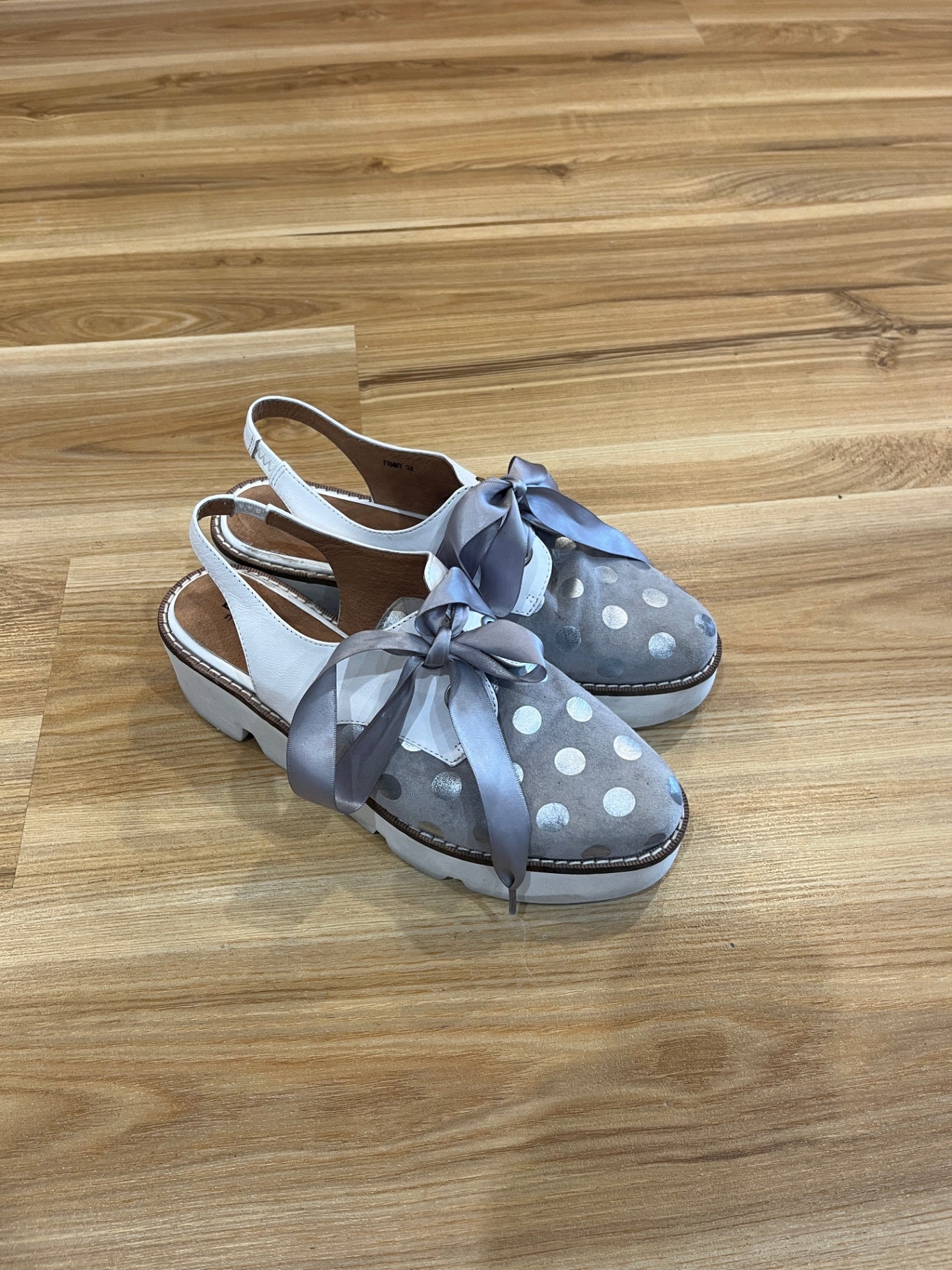 Bresley White/Grey Dot Platform Shoes | Ribbon Bow Details  | EU 38
